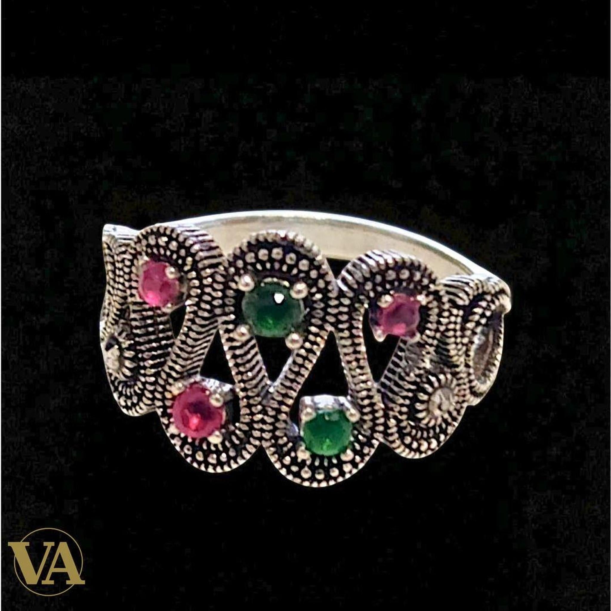 Bague Femme Argent 925 Marcassite & pierres colorées - Argent 925 - Vindicta
