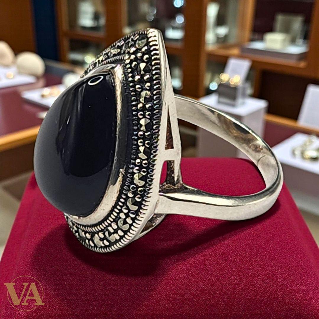 Bague femme argent 925 onyx et marcassites