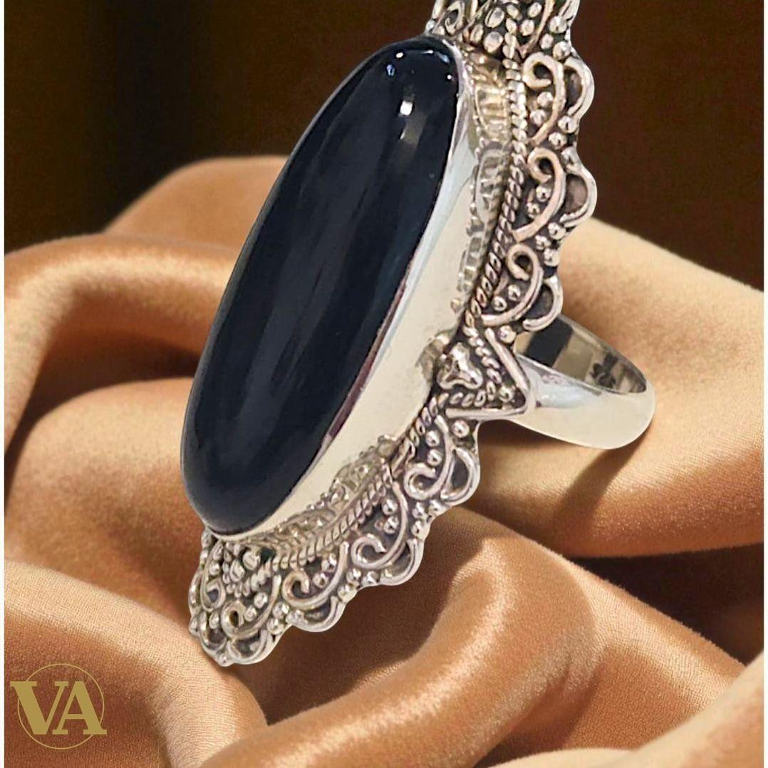 Bague Femme Argent 925 et Onyx Noir Ovale