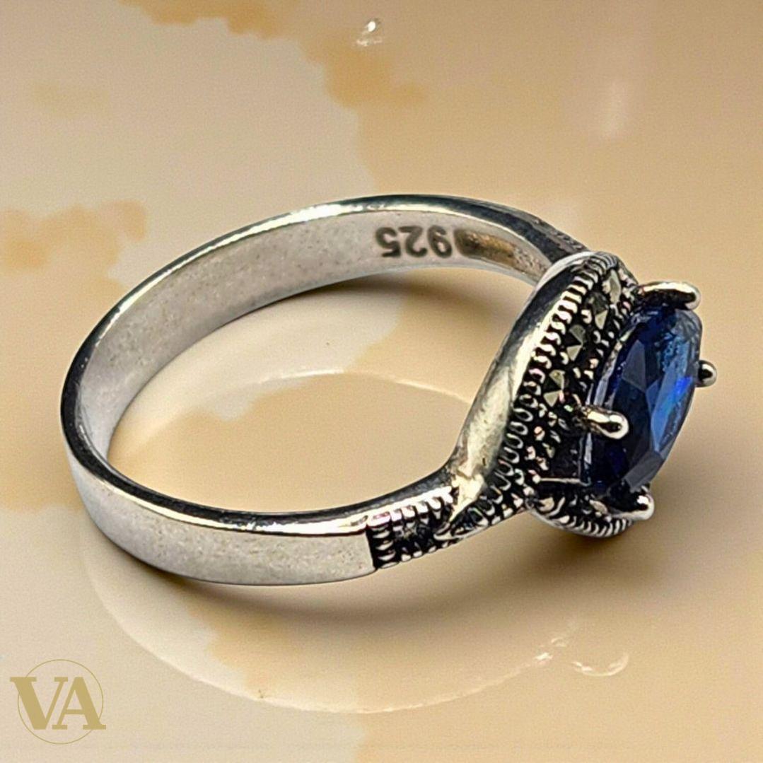 Bague Marquise Argent 925 – Pierre bleue & Marcassites