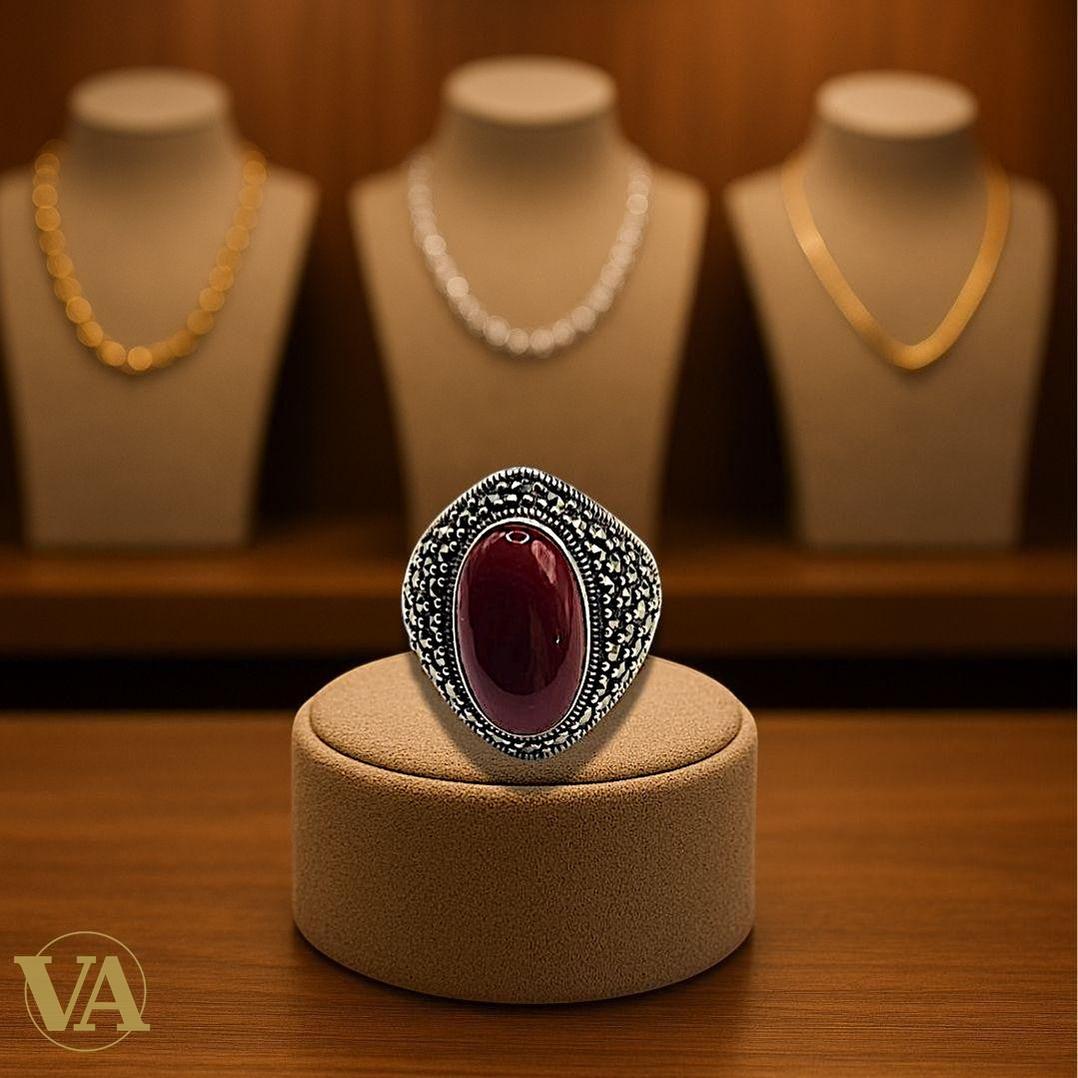 Bague argent 925 T56 cabochon cornaline