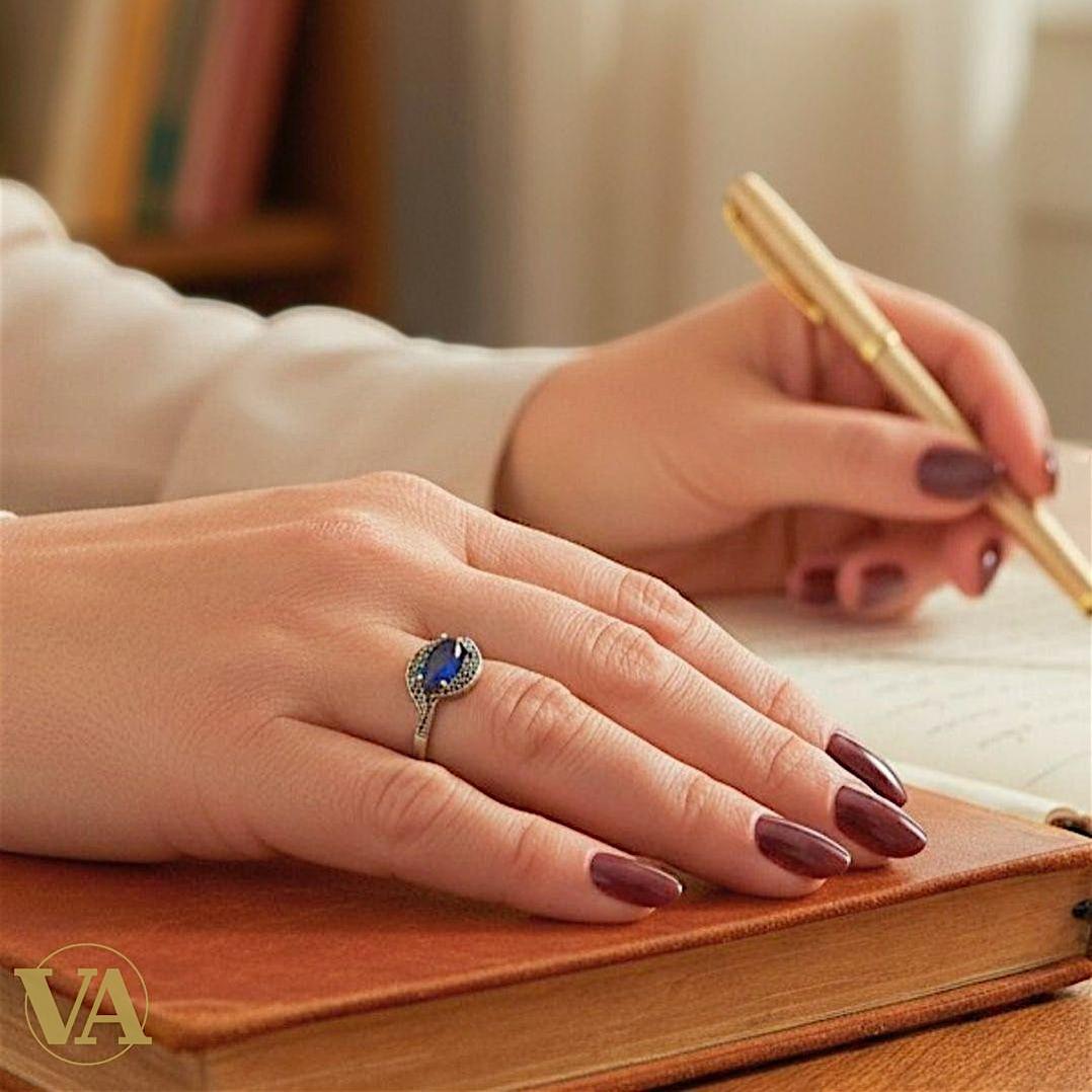 Bague Marquise Argent 925 – Pierre bleue & Marcassites