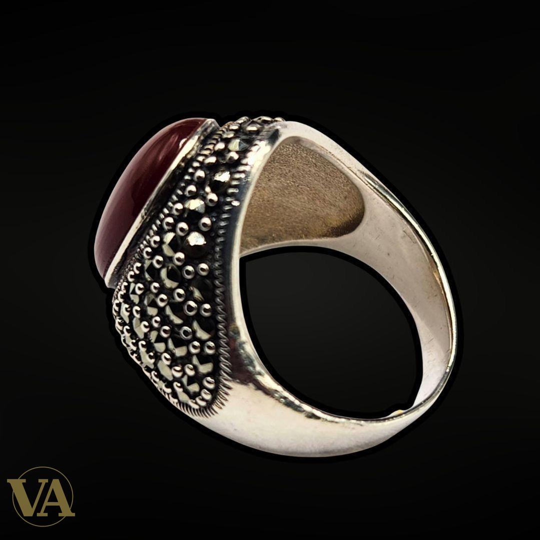 Bague argent 925 T56 cabochon cornaline