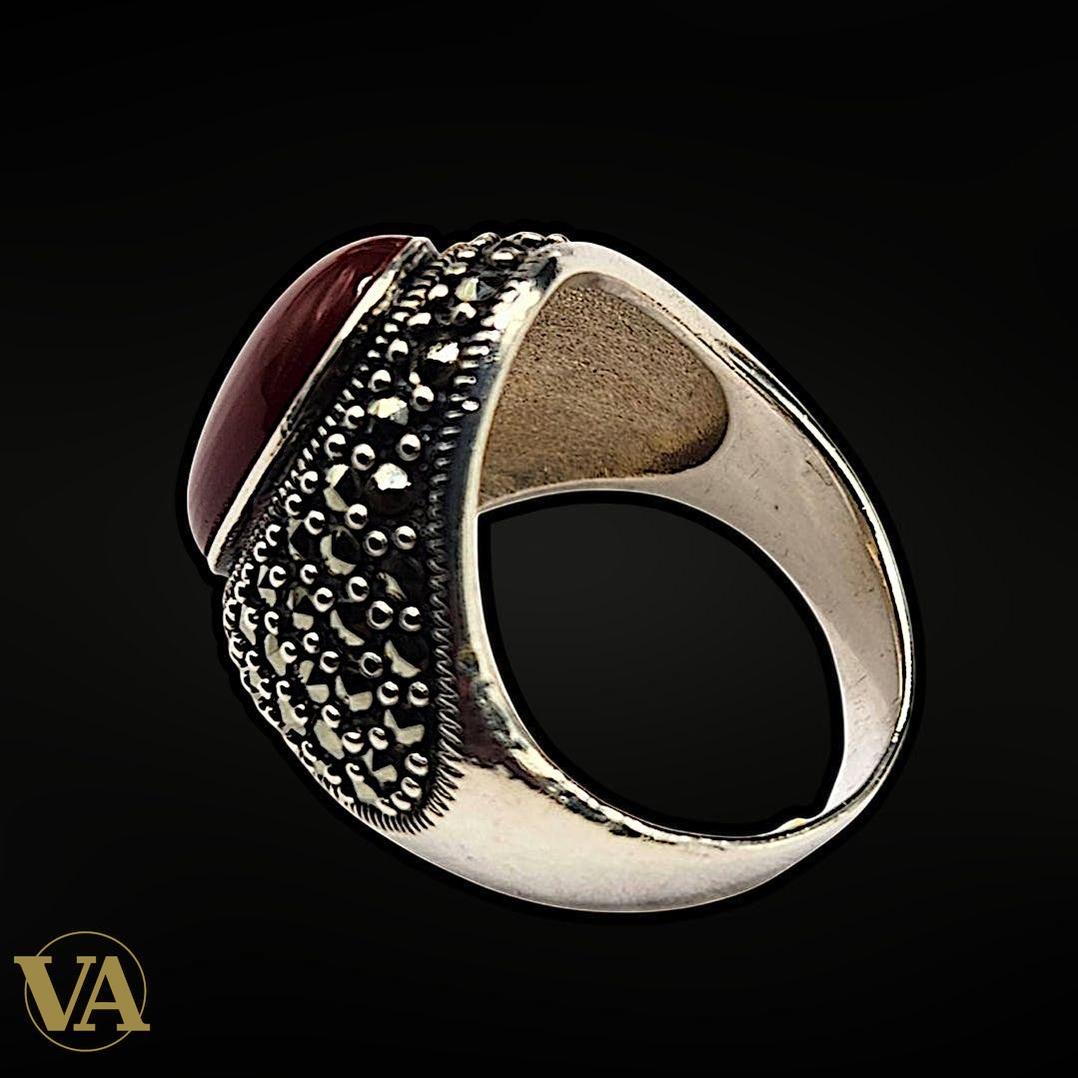 Bague argent 925 T56 cabochon cornaline