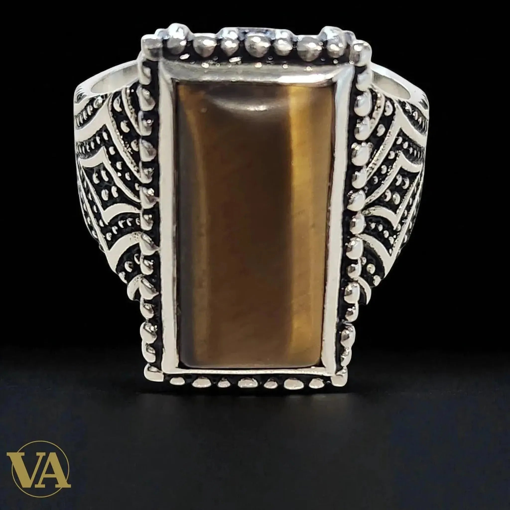 Bague homme argent 925 avec Œil de Tigre naturel - Argent 925 - Vindicta