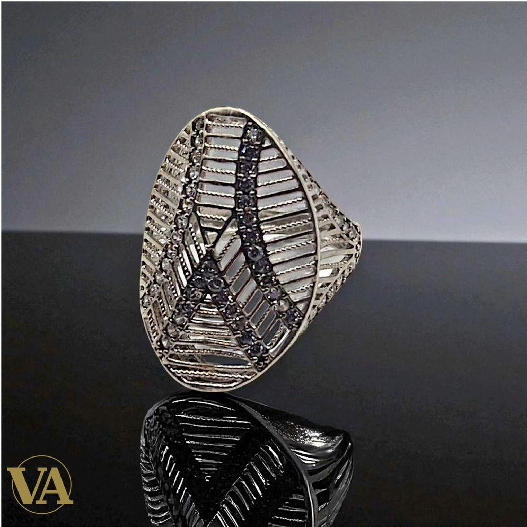 Bague Femme argent 925 éventail Art Déco – Zirconiums | Bijoux Vindicta