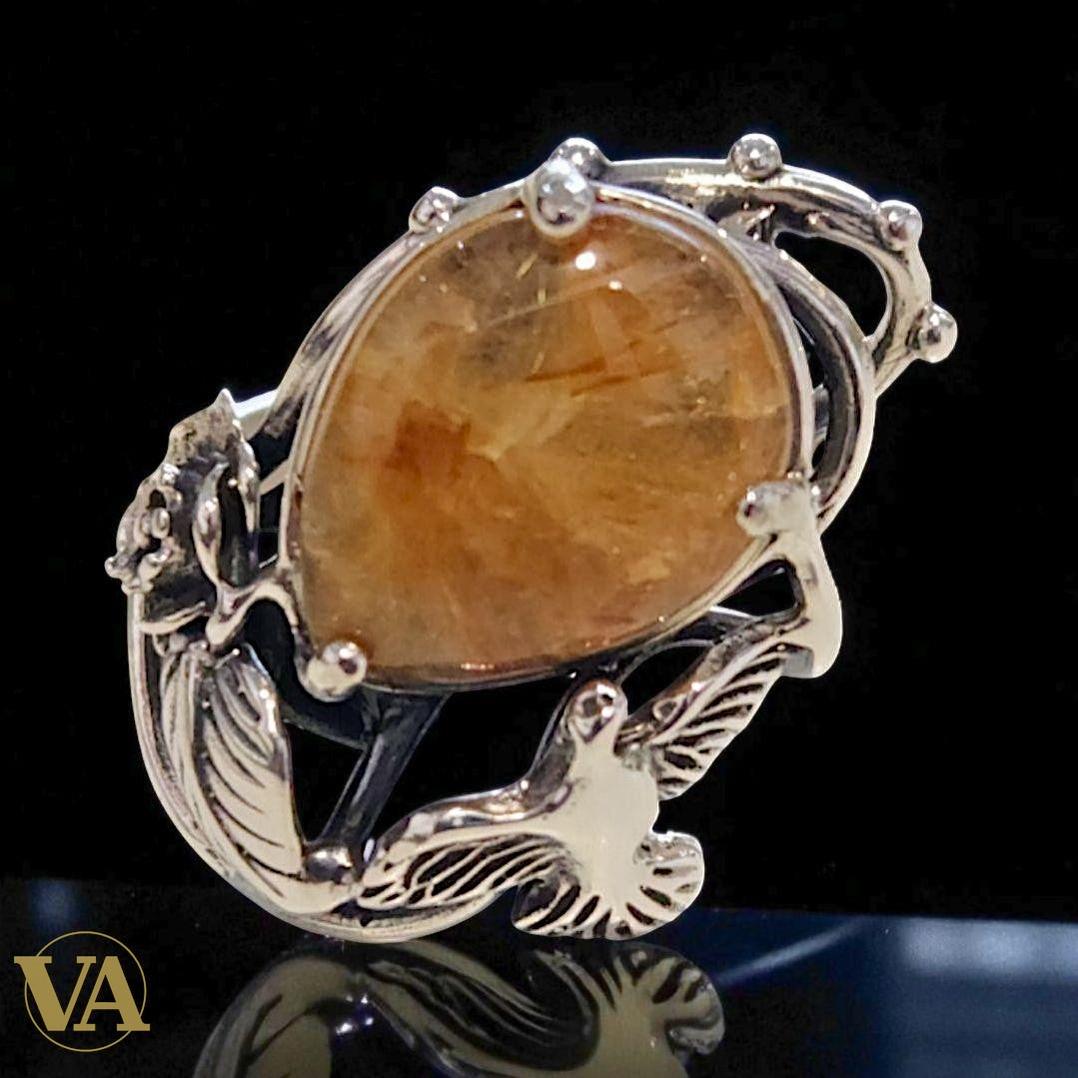 Bague Femme Argent 925 & Quartz Rutile doré.