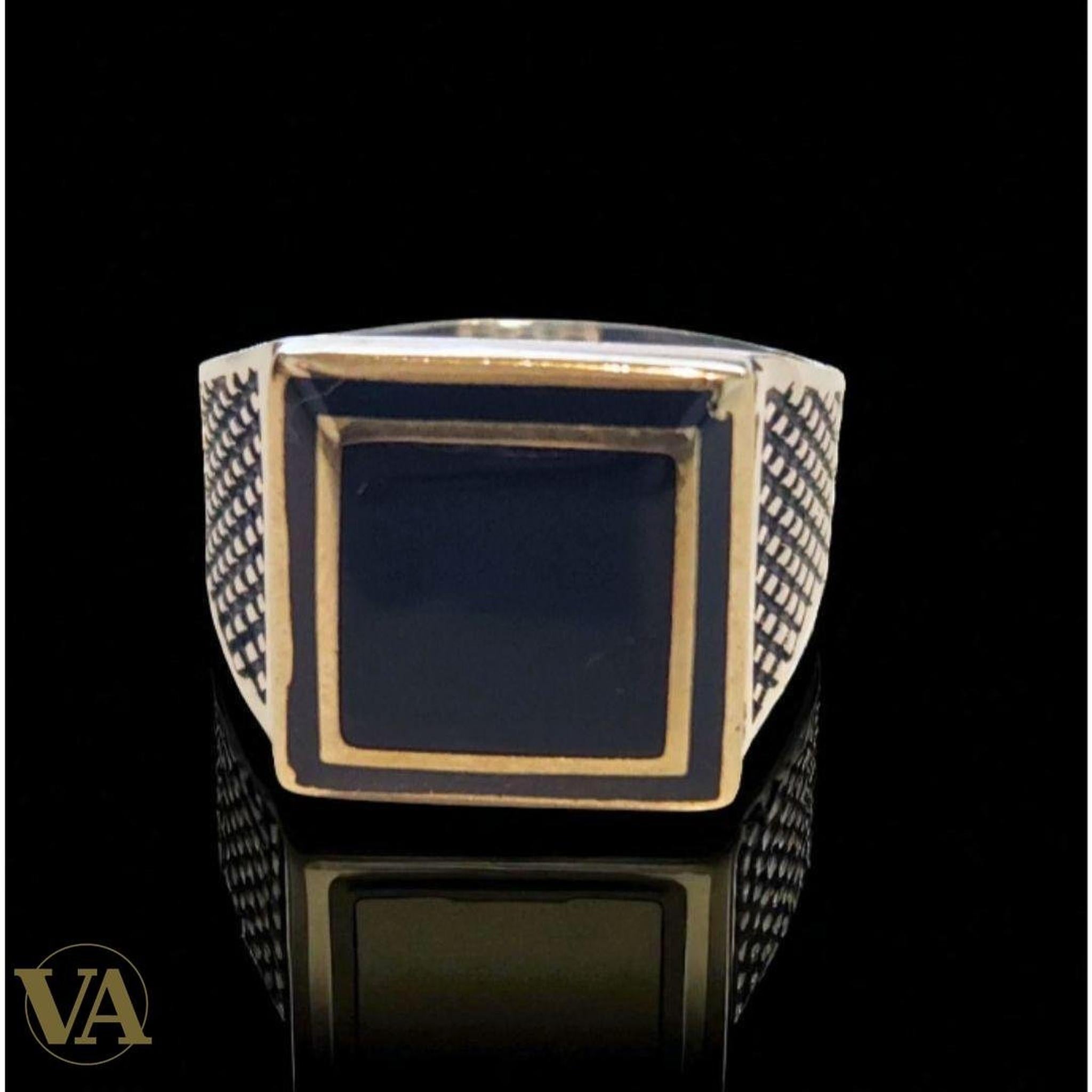 Bague Homme Argent 925 & Onyx noir carré - Argent 925 - Vindicta