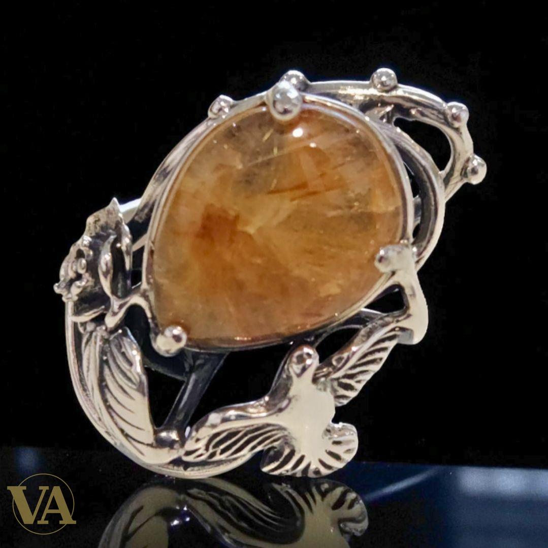 Bague Femme Argent 925 & Quartz Rutile doré.