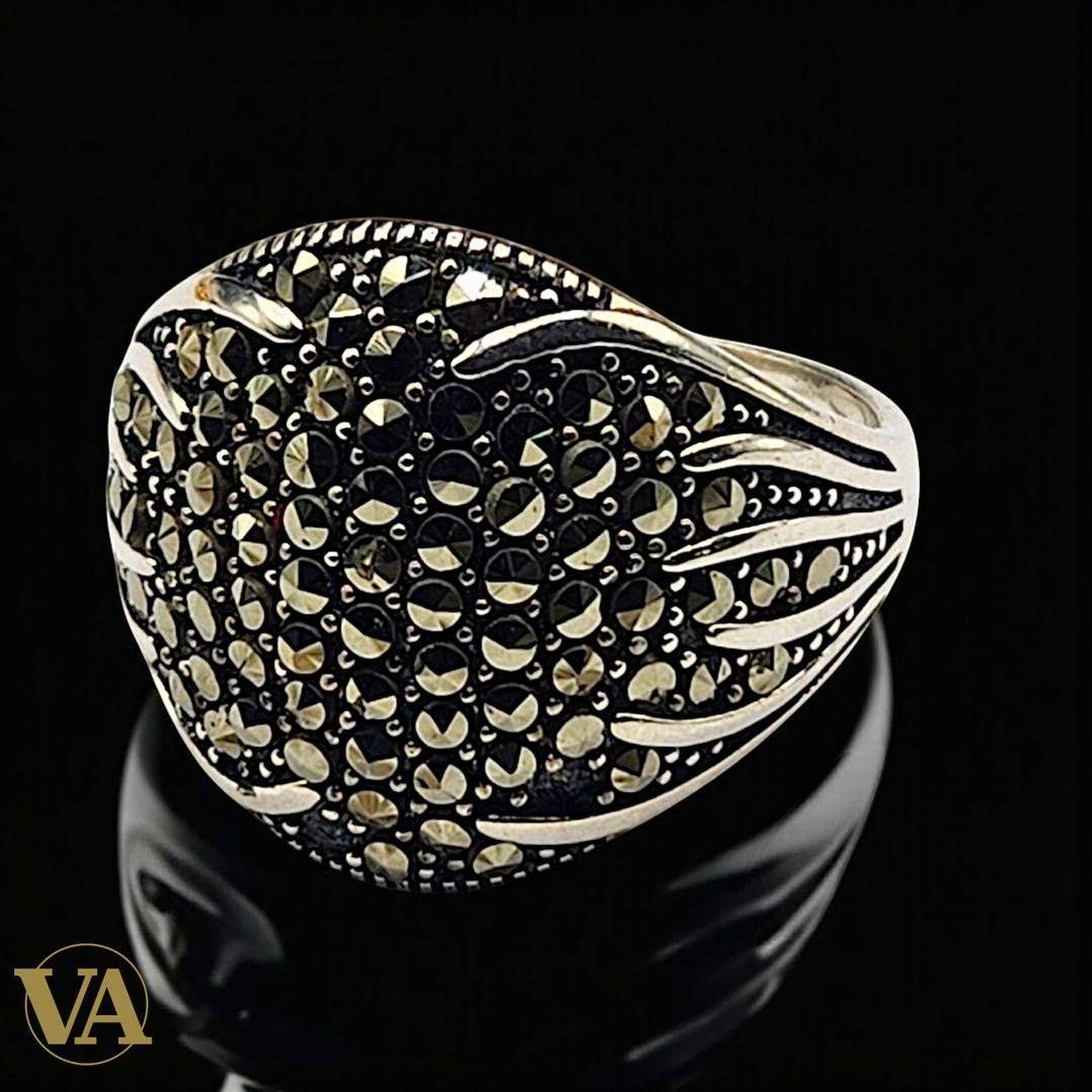 Bague femme argent 925 pavée de marcassites – Éclat graphique | Bijoux Vindicta
