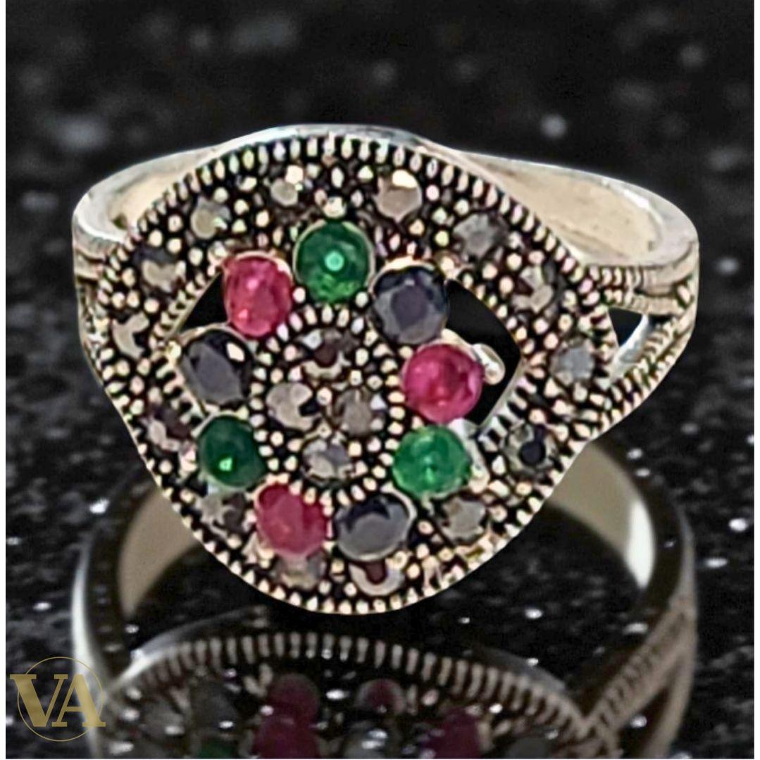 Bague argent 925 pierres multicolores et marcassites