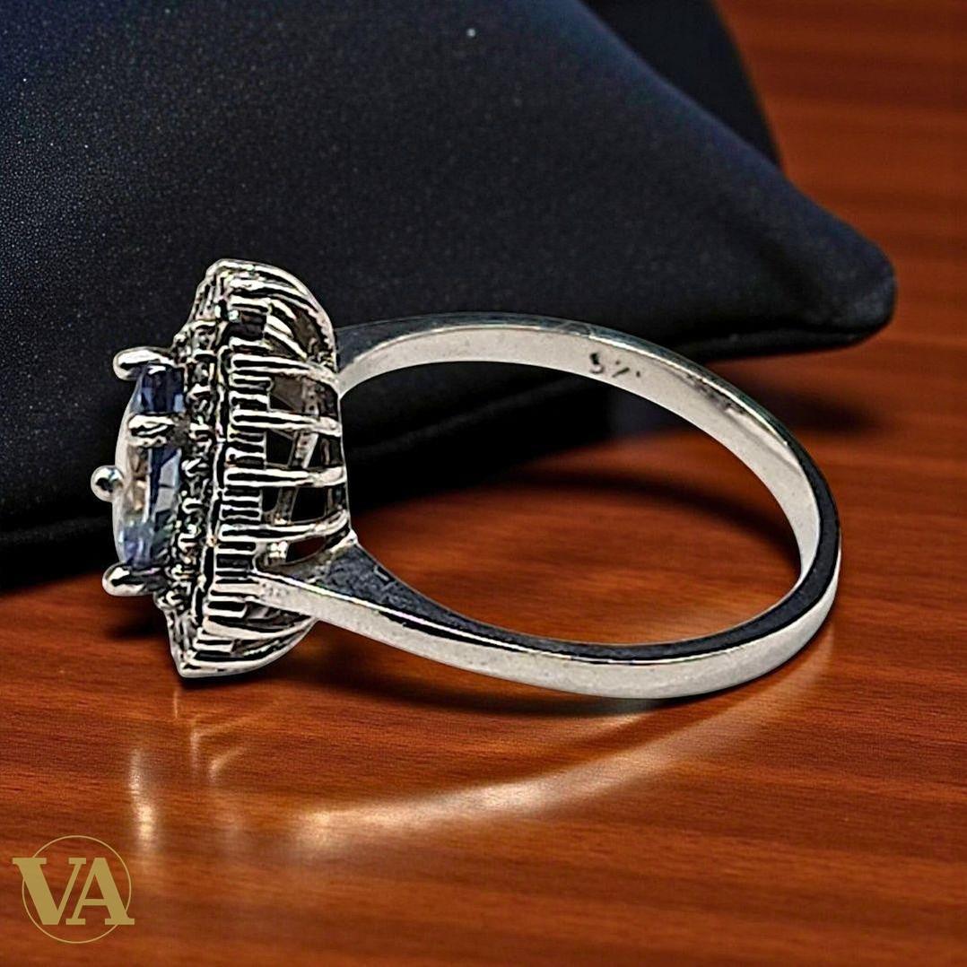 Bague femme argent 925 topaze bleue et marcassites | Bijoux Vindicta