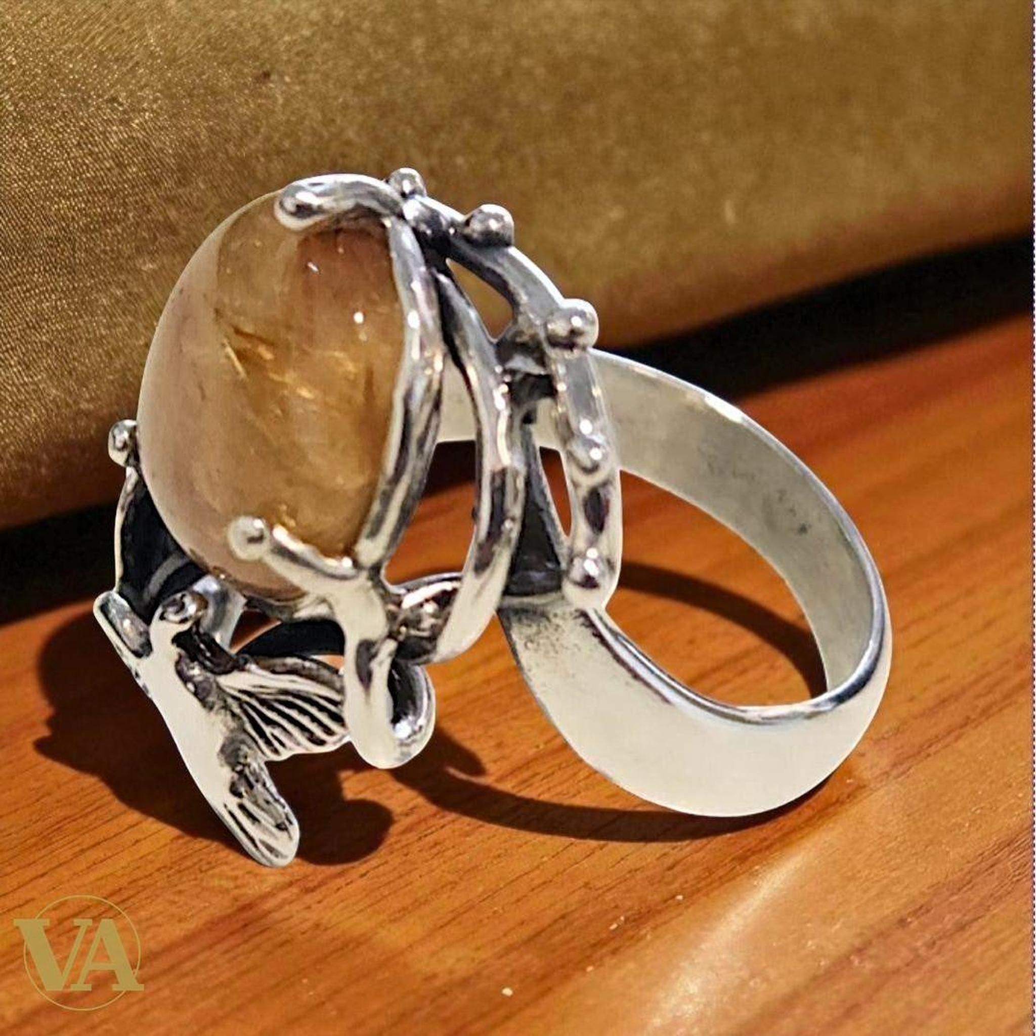 Bague Femme Argent 925 & Quartz Rutile doré.-Vindicta : Bijoux Argent 925 Massif, Luxe et Héritage