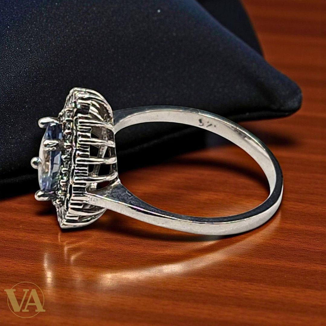 Bague femme argent 925 topaze bleue et marcassites