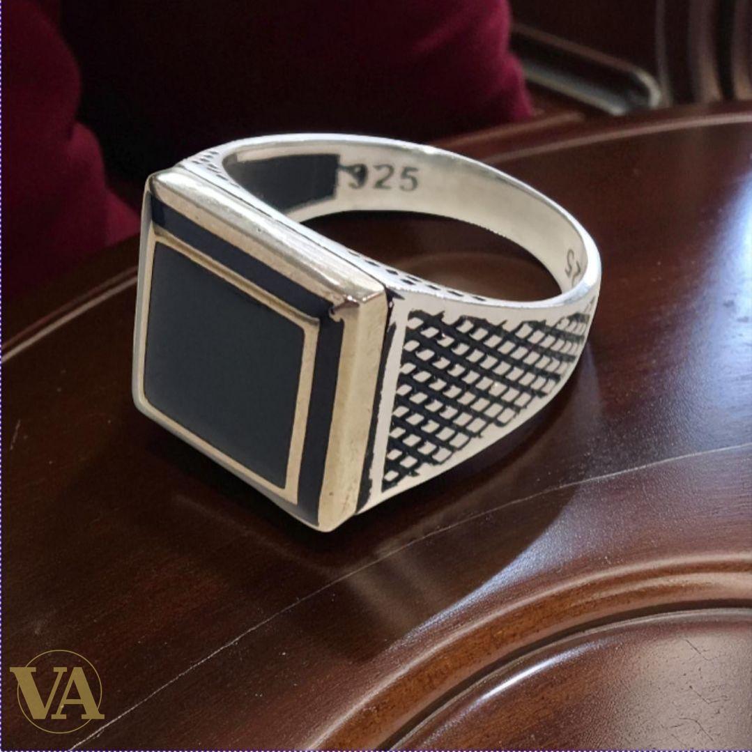 Bague Homme Argent 925 & Onyx noir carré