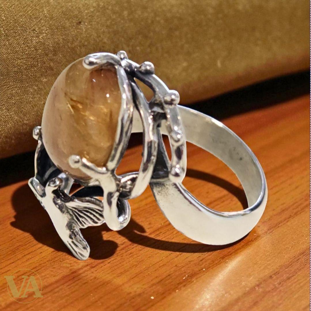 Bague Femme Argent 925 & Quartz Rutile doré.