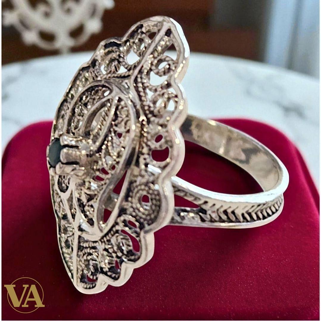 Bague Argent 925 Ajourée & Pierre Verte