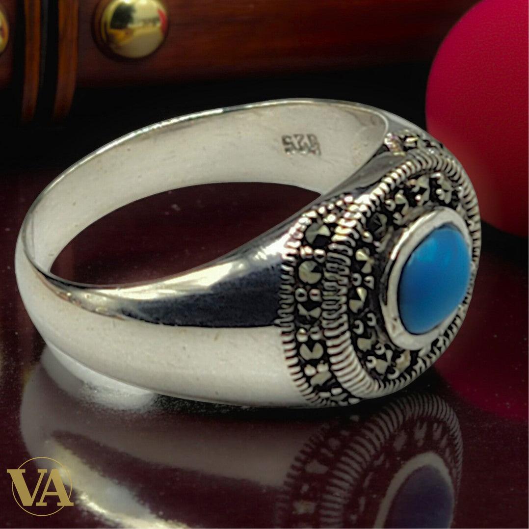 Bague femme argent 925 turquoise et marcassites | Bijoux Vindicta