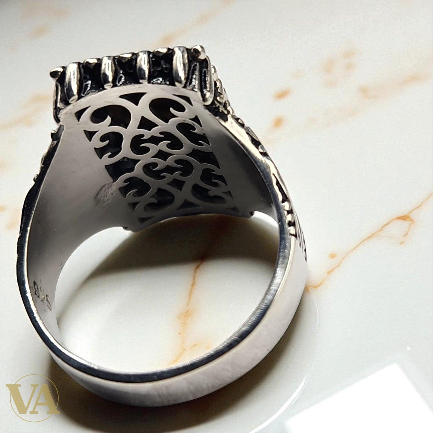 Bague homme argent 925 avec Œil de Tigre naturel | Bijoux Vindicta