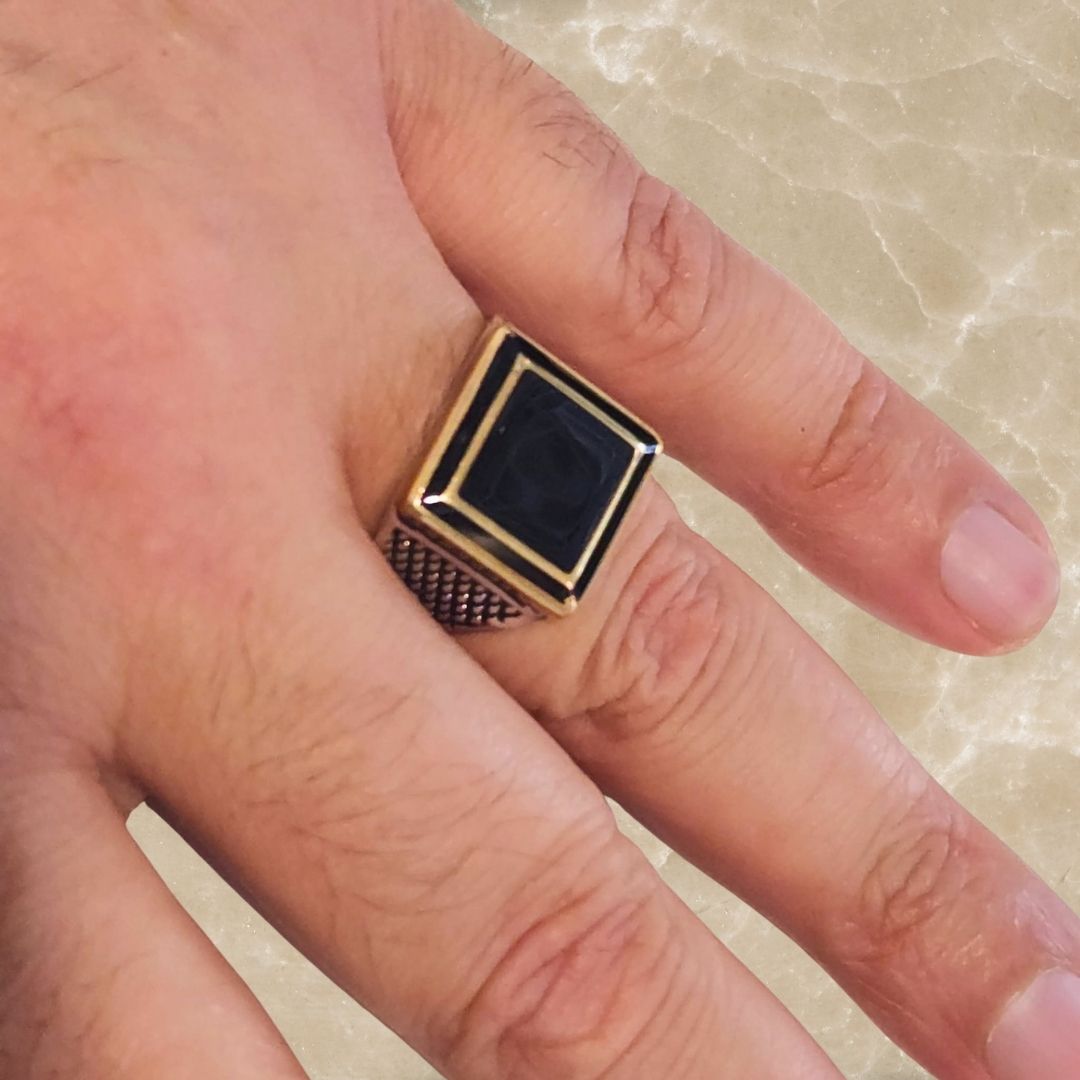 Bague Homme Argent 925 & Onyx noir carré