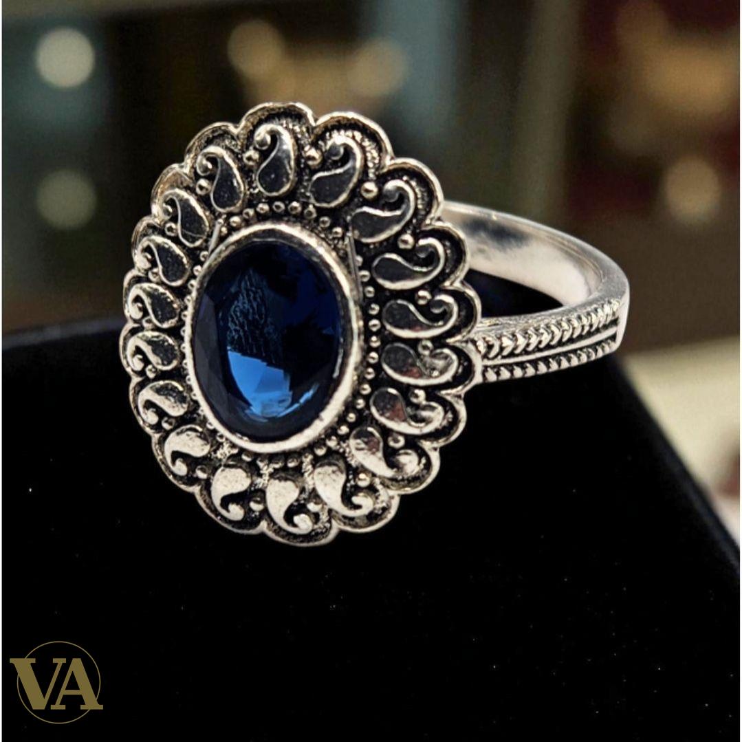 Bague argent 925 femme – Pierre bleue ovale facettée