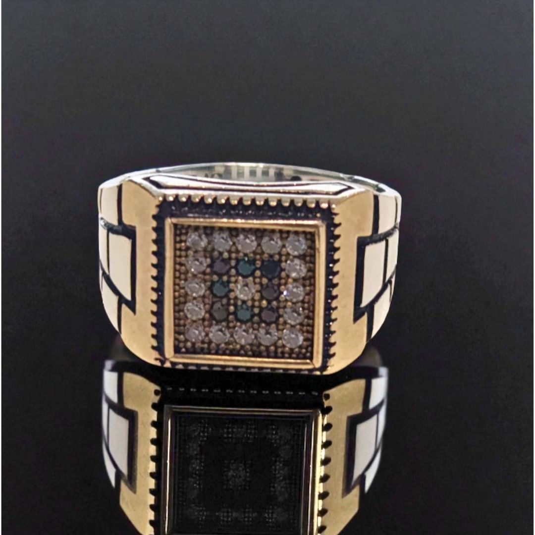 Bague Homme Argent 925 pavée de pierres
