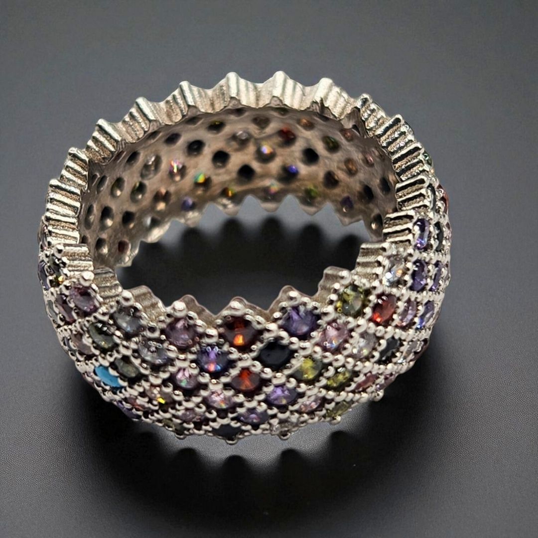 Bague argent 925 sertie de pierres multicolores