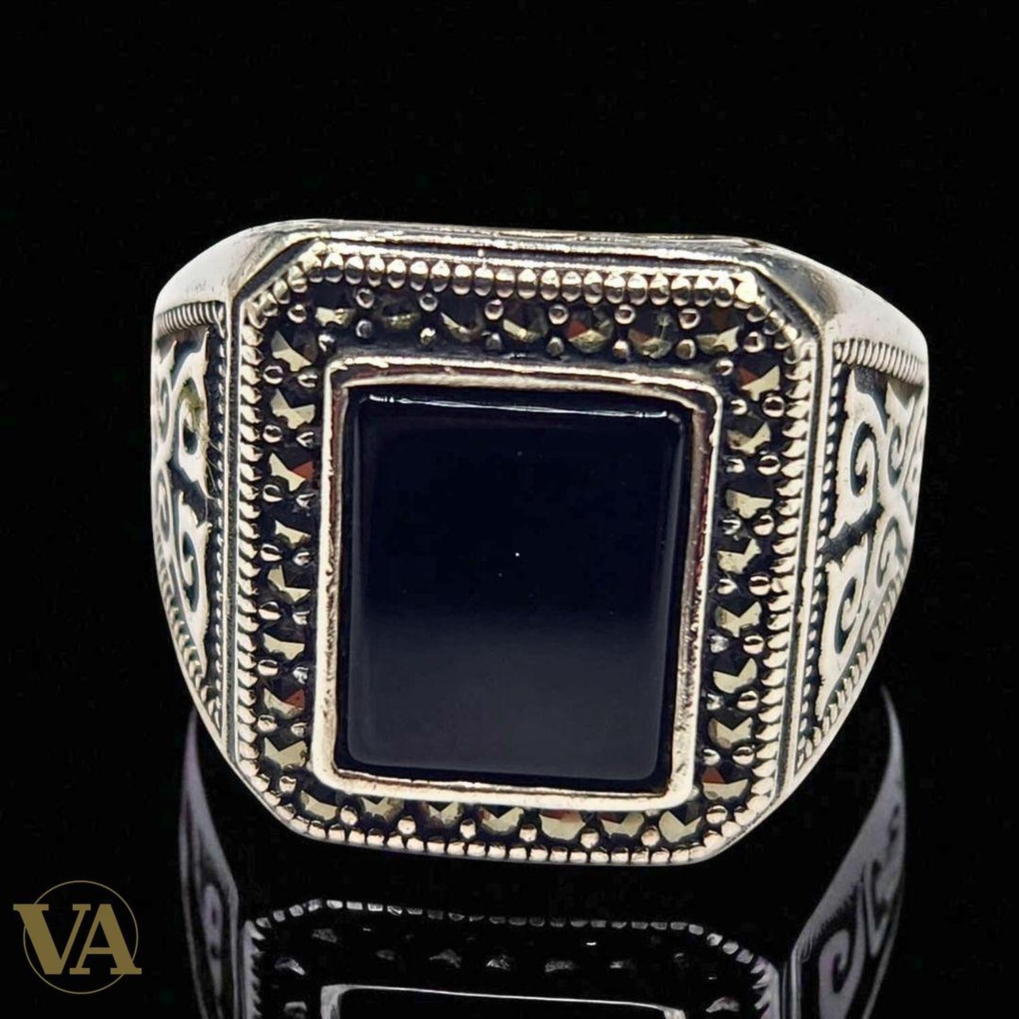 Bague homme argent 925 onyx noir carré | Bijoux Vindicta