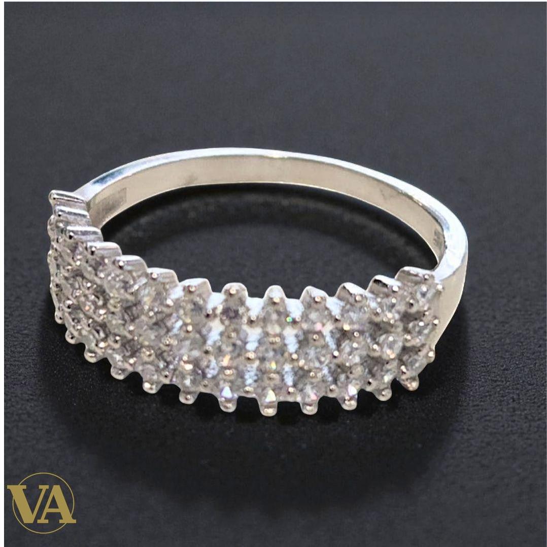 Bague Argent 925 Pavée Zircons 3 Rangs