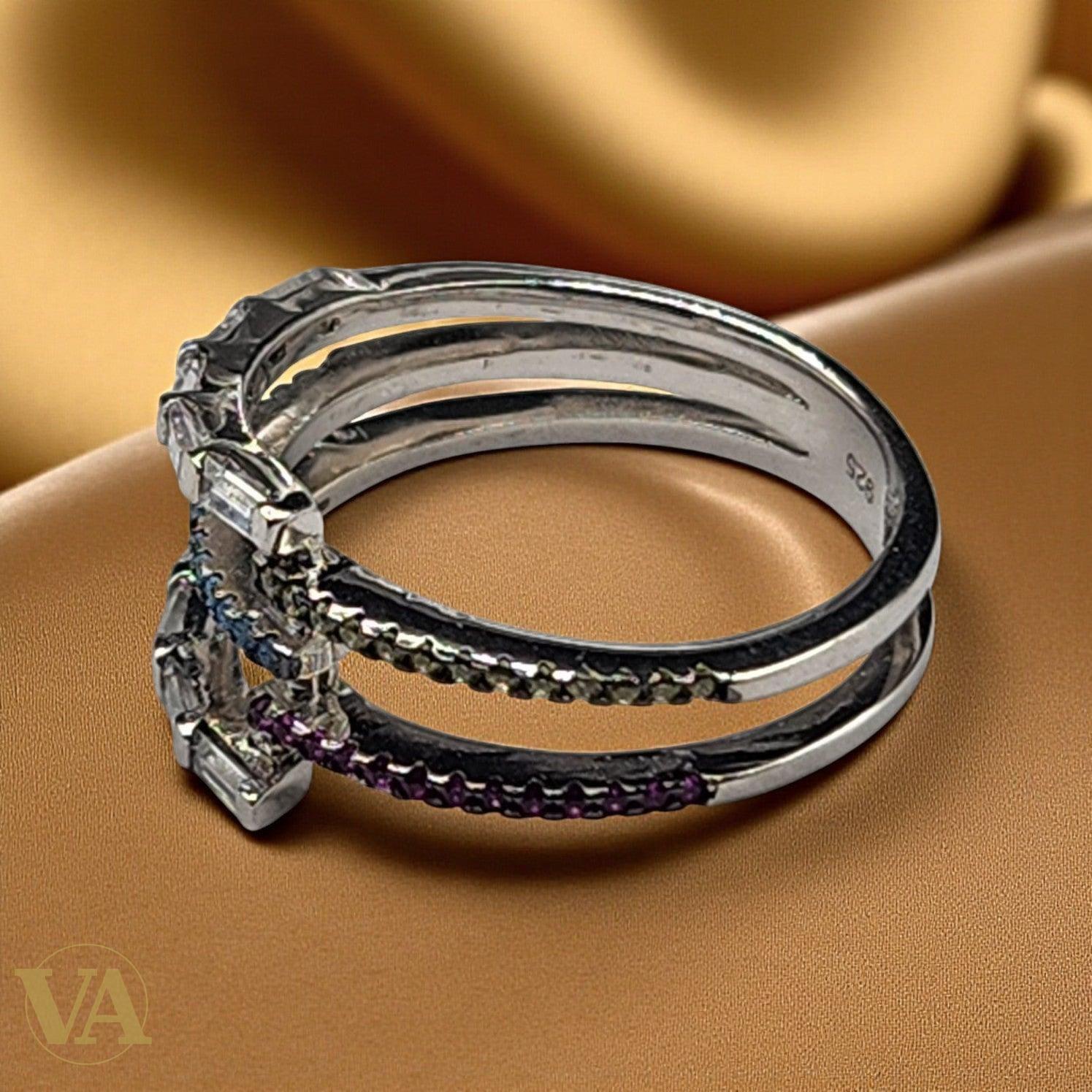 Bague Femme Argent 925 – Multirangs Zircons Colorés