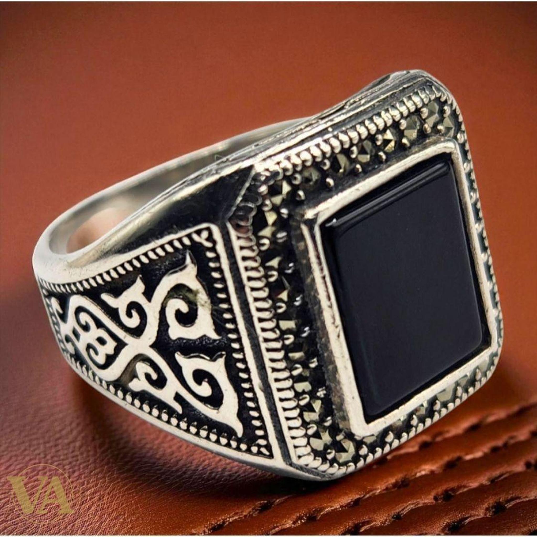 Bague homme argent 925 onyx noir carré | Bijoux Vindicta