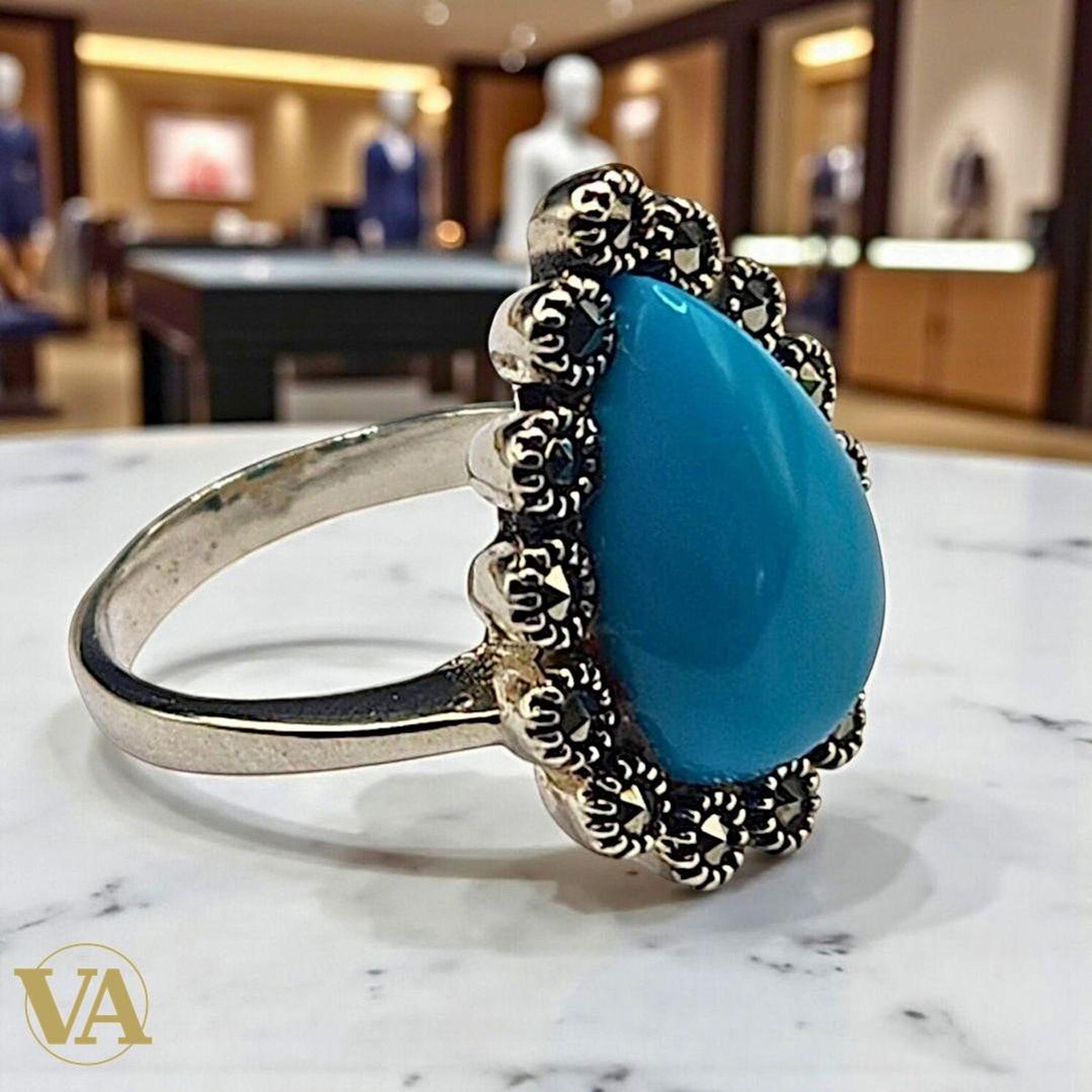 Bague Femme Turquoise Goutte Argent 925 & Marcassites-Vindicta : Bijoux Argent 925 Massif, Luxe et Héritage
