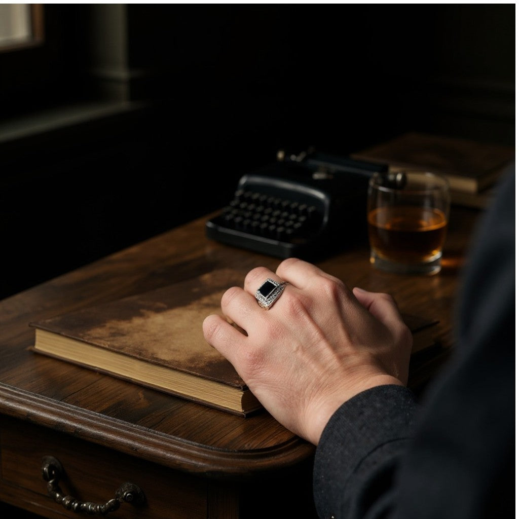 Bague homme argent 925 onyx noir carré