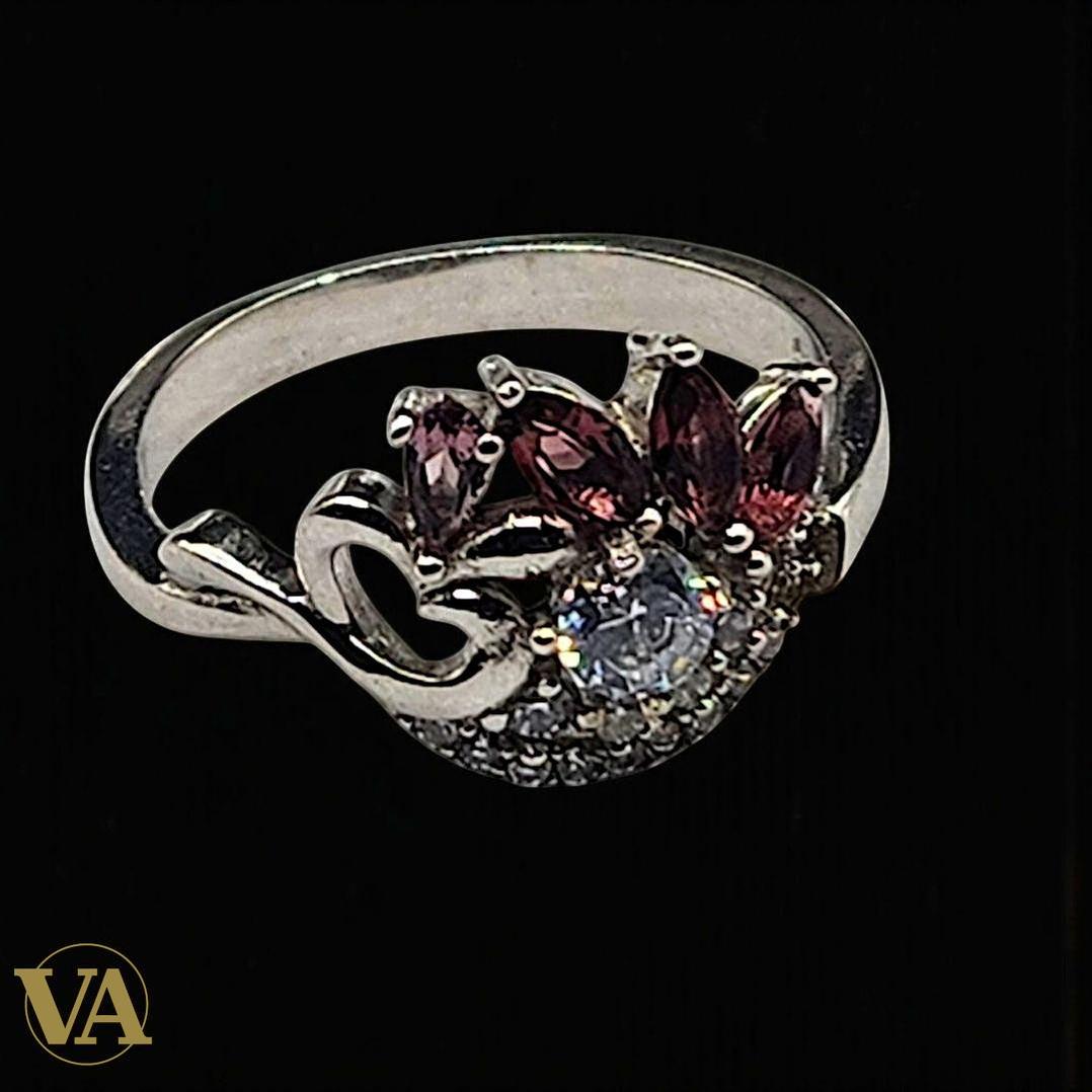 Bague Femme Argent 925 – Fleur Améthyste & Zircon