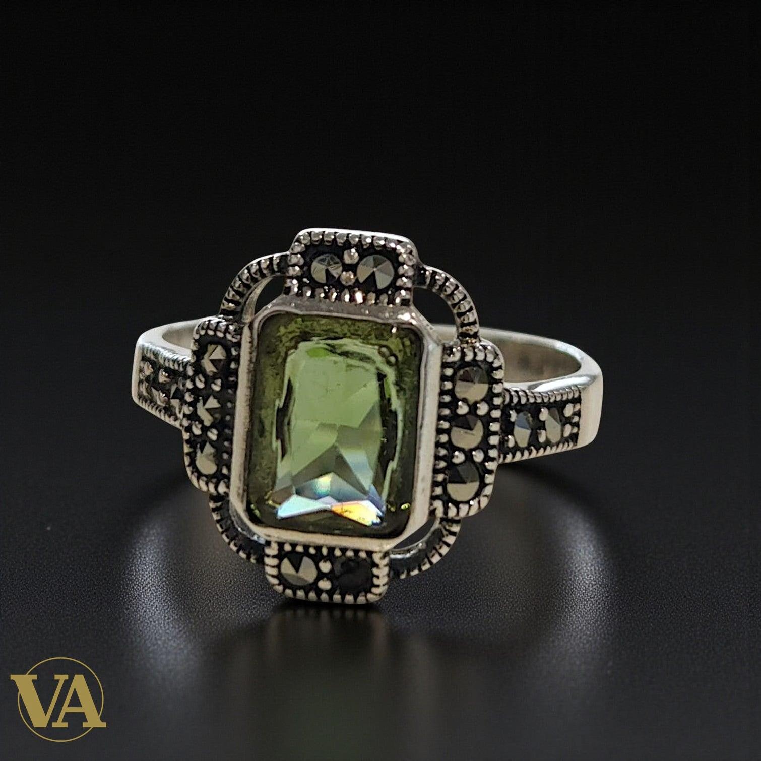 Bague femme argent 925 marcassites – Sultanite rectangulaire