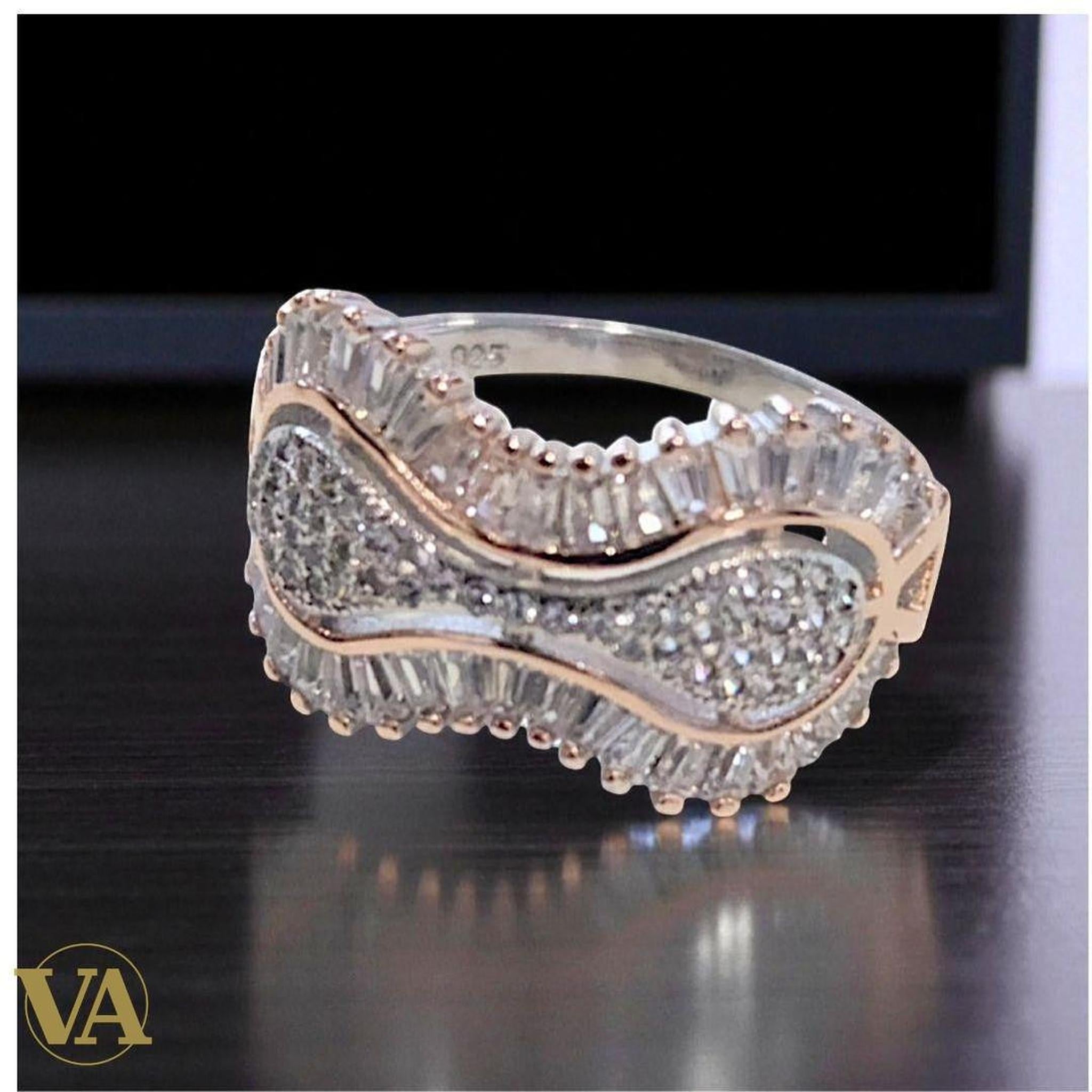 Bague Femme Argent 925 Pavée Baguettes & Zircons | Bijoux Vindicta