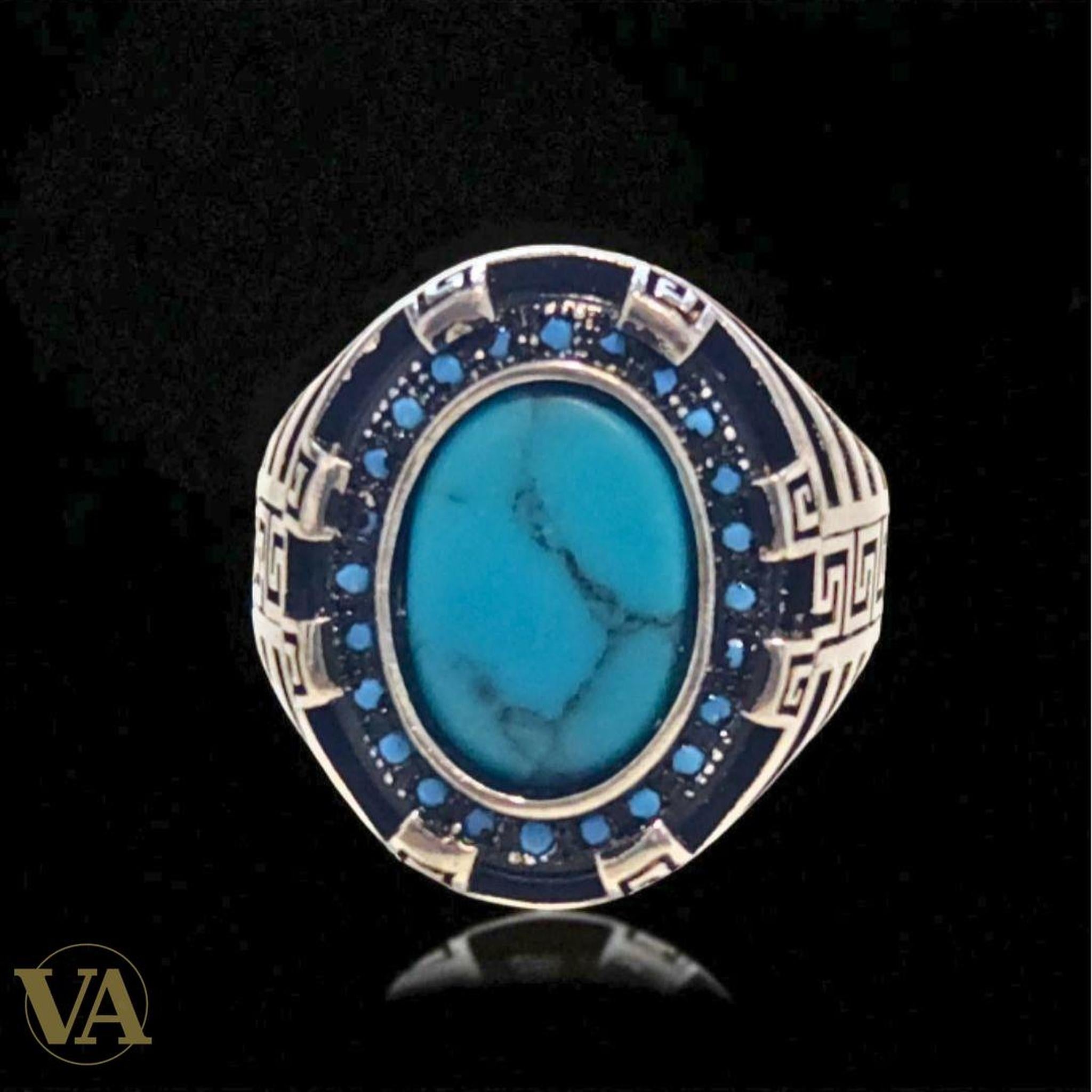 Bague Homme Argent 925 & Turquoise ovale - Argent 925 - Vindicta