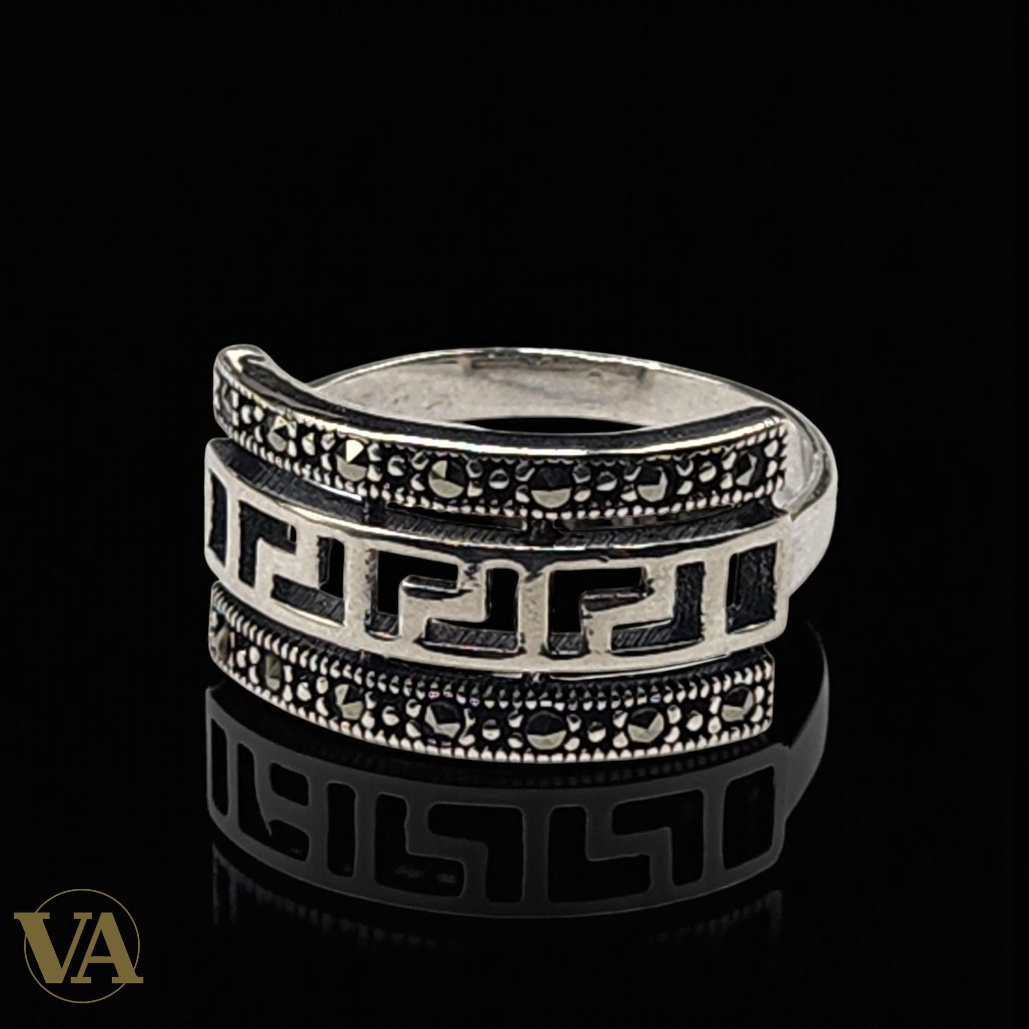 Bague femme argent 925 motif grec marcassites