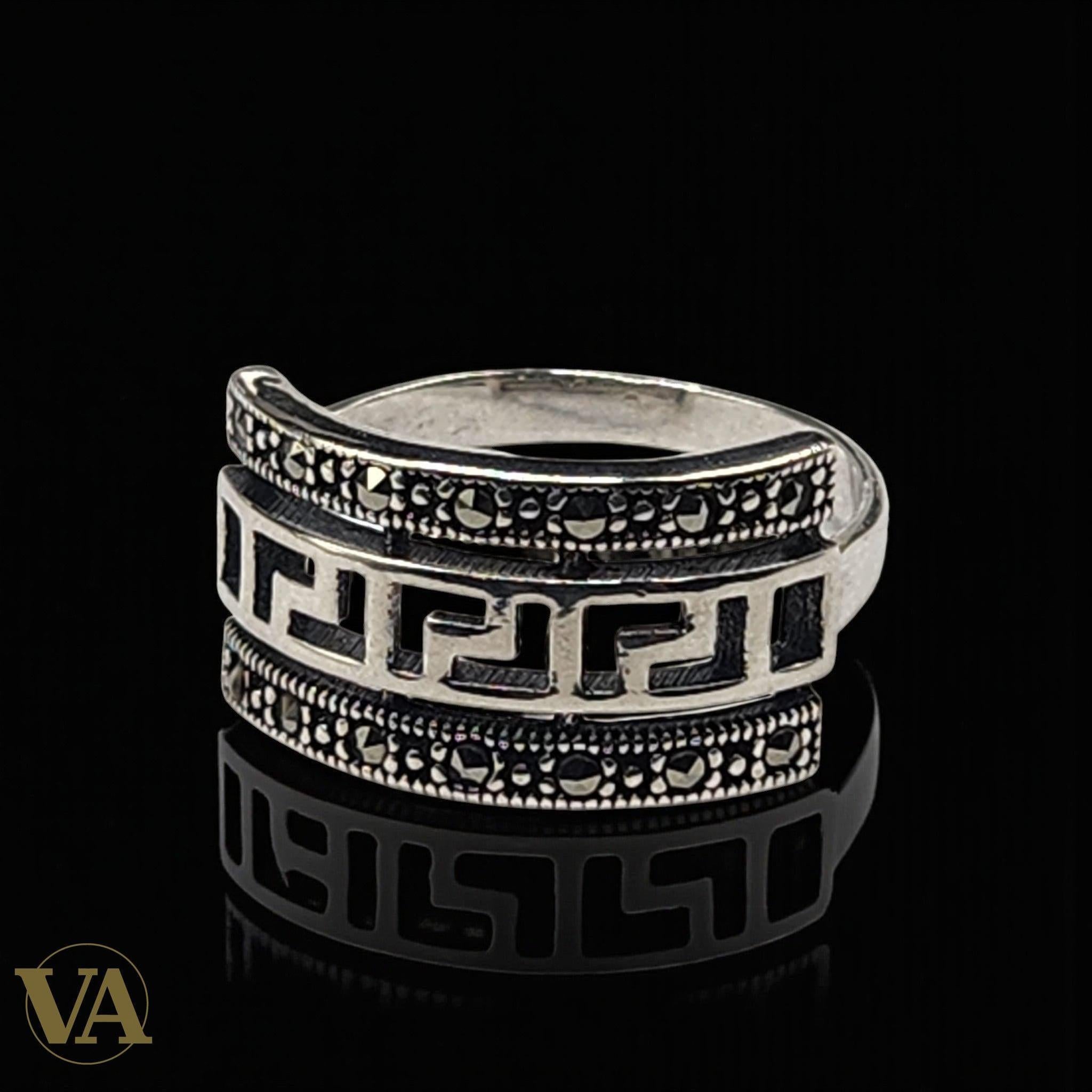 Bague femme argent 925 motif grec marcassites | Bijoux Vindicta