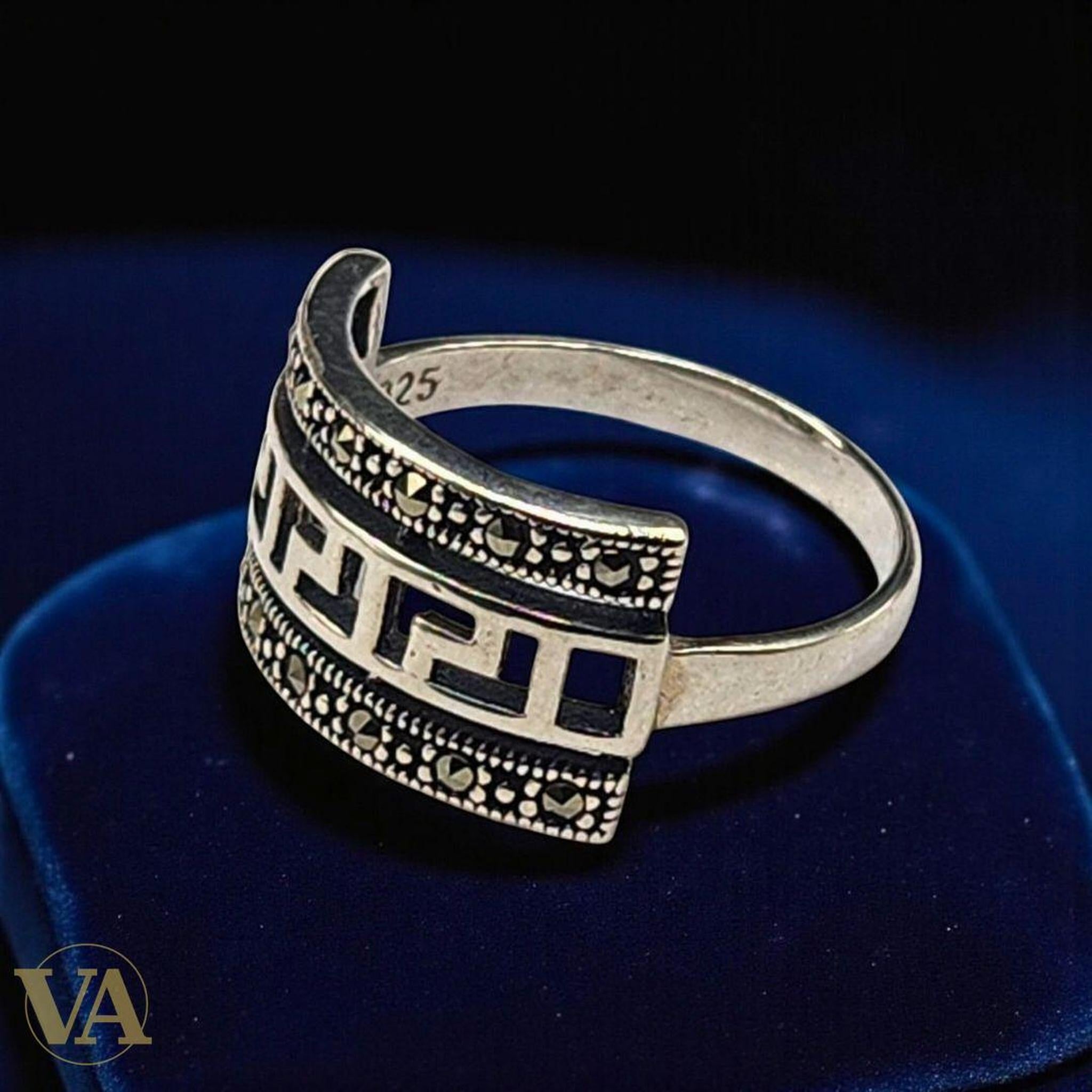 Bague femme argent 925 motif grec marcassites | Bijoux Vindicta