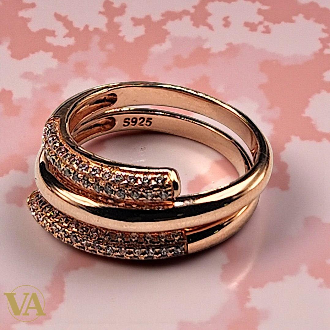 Bague femme argent 925 or rose zircons croisés | Bijoux Vindicta