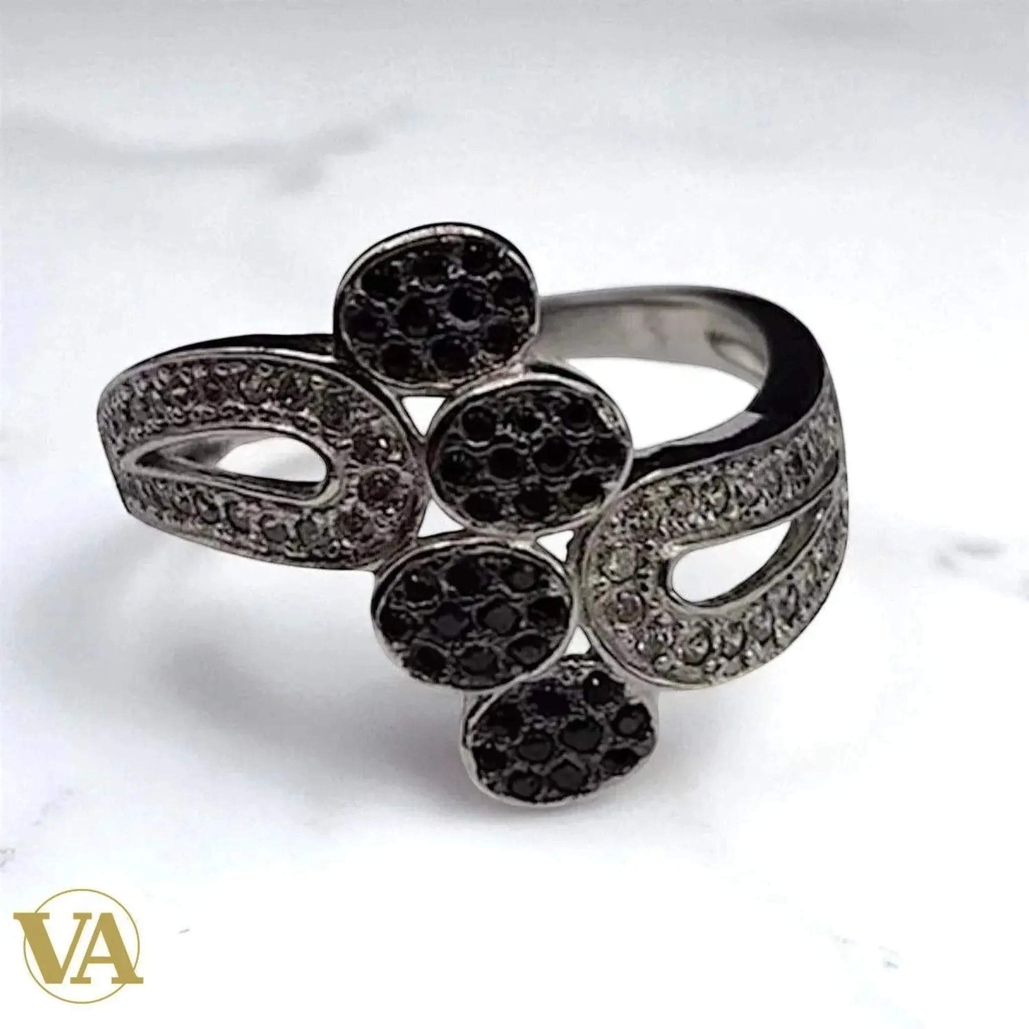 Bague Femme argent 925 pavée noire – ajourée | Bijoux Vindicta