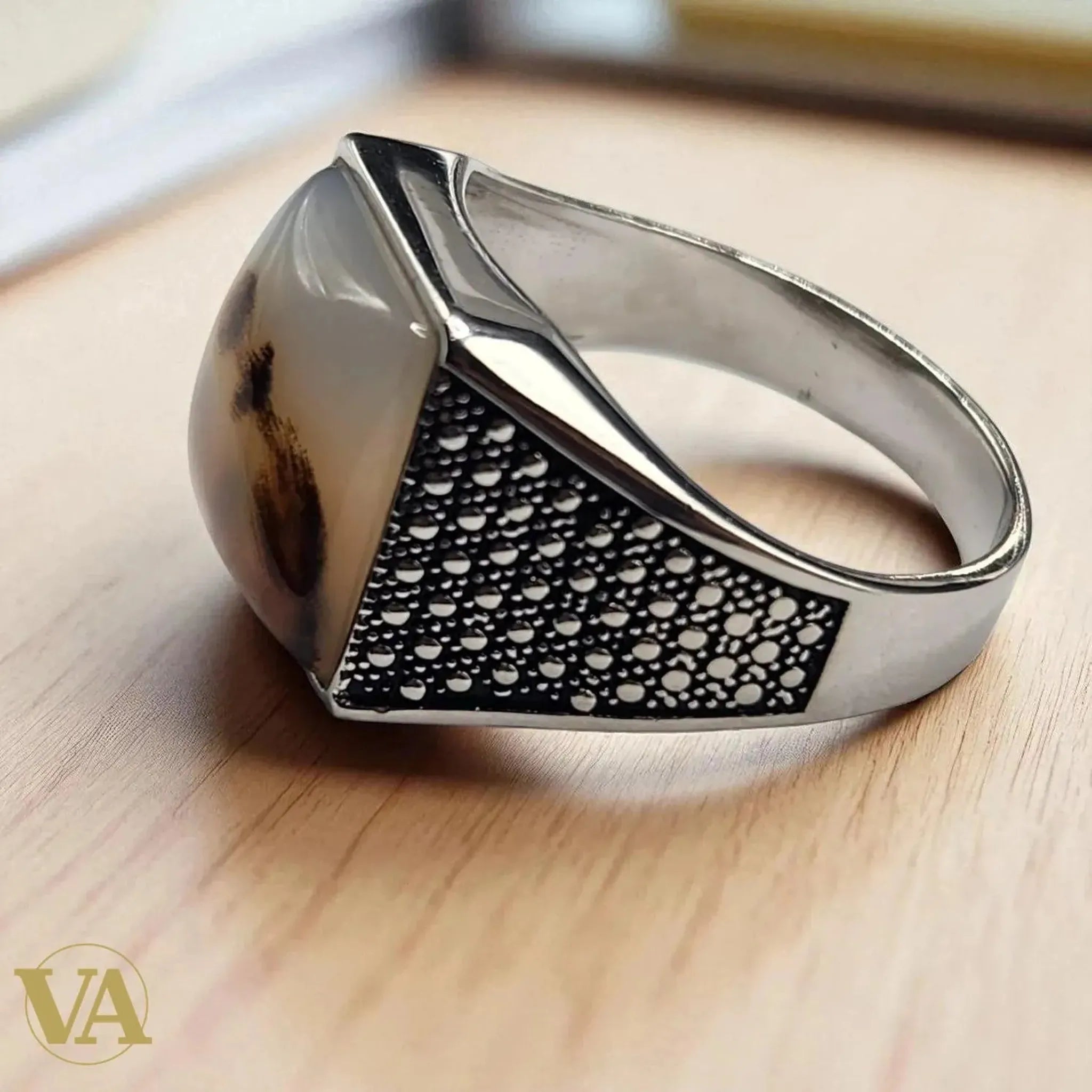 Bague Homme en Argent 925 avec Agate Dendritique | Bijoux Vindicta