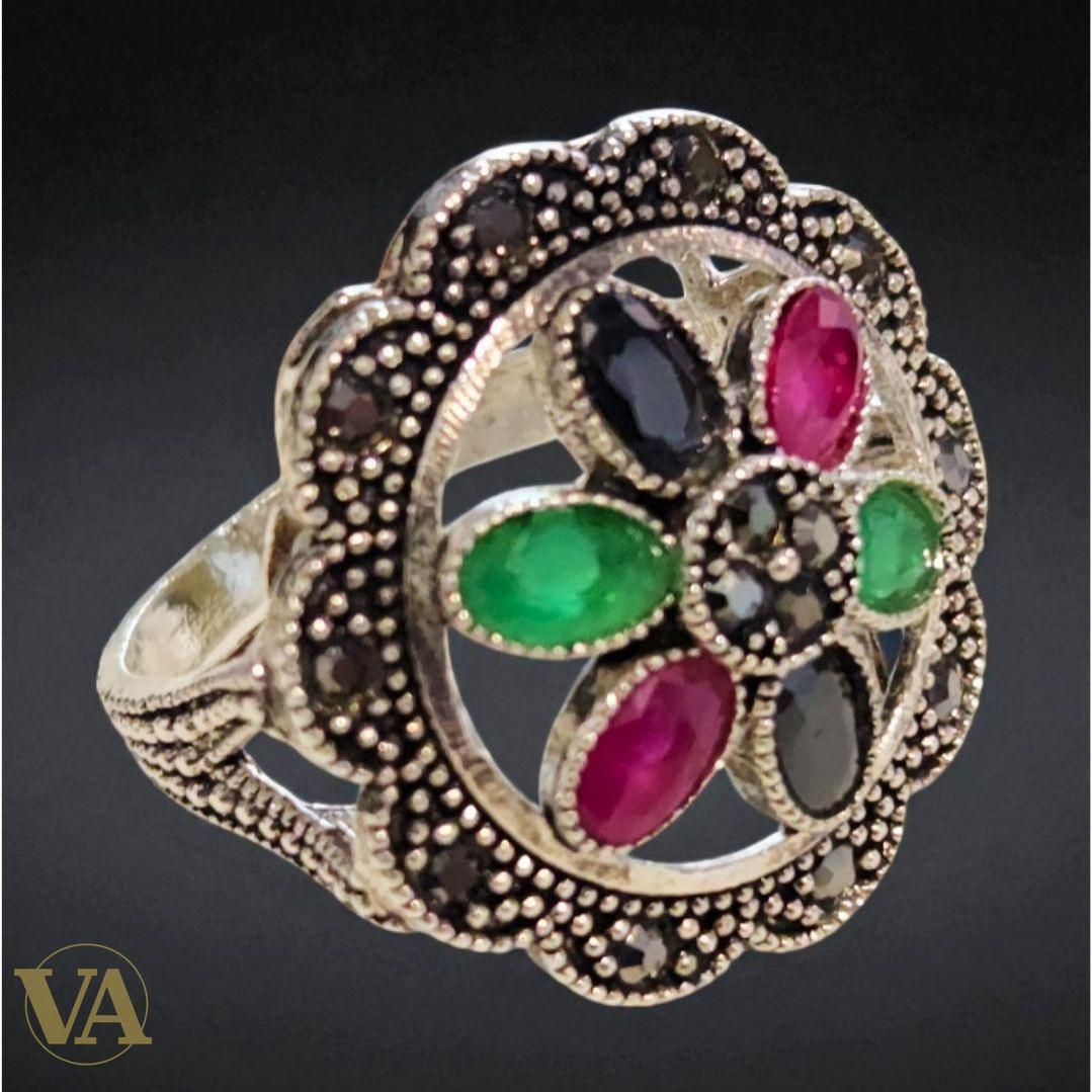 Bague Femme Argent 925 Marcassite & Pierres colorées