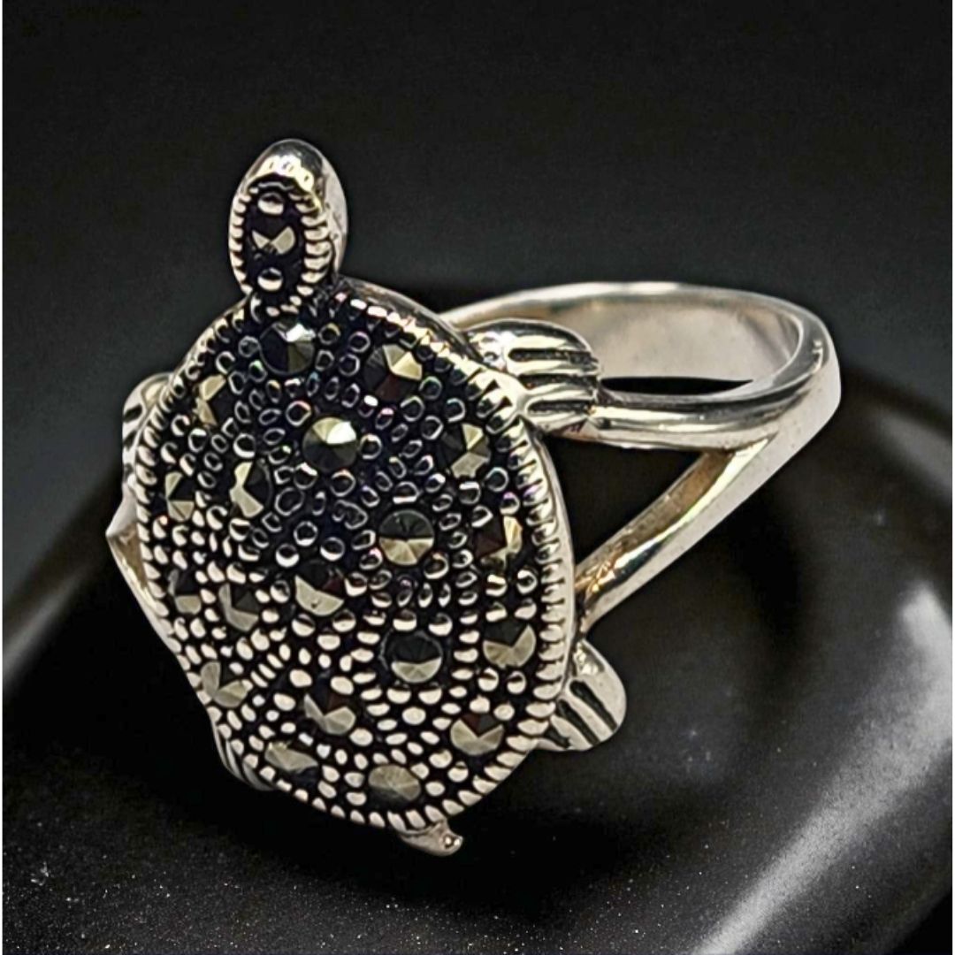 Bague argent 925 tortue femme – Marcassites scintillantes