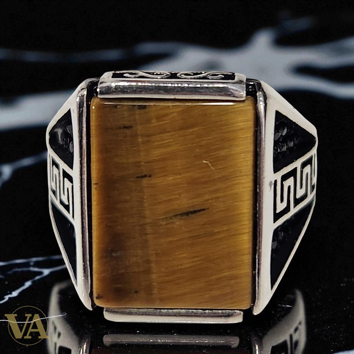 Bague Homme en Argent 925 avec Œil de Tigre