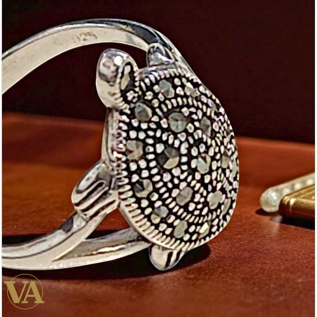 Bague argent 925 tortue femme – Marcassites scintillantes