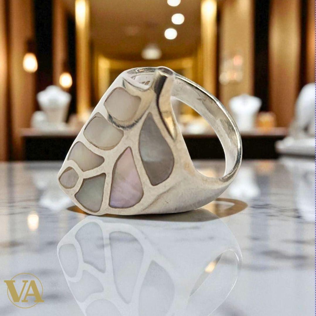 Bague feuille argent 925 & nacre