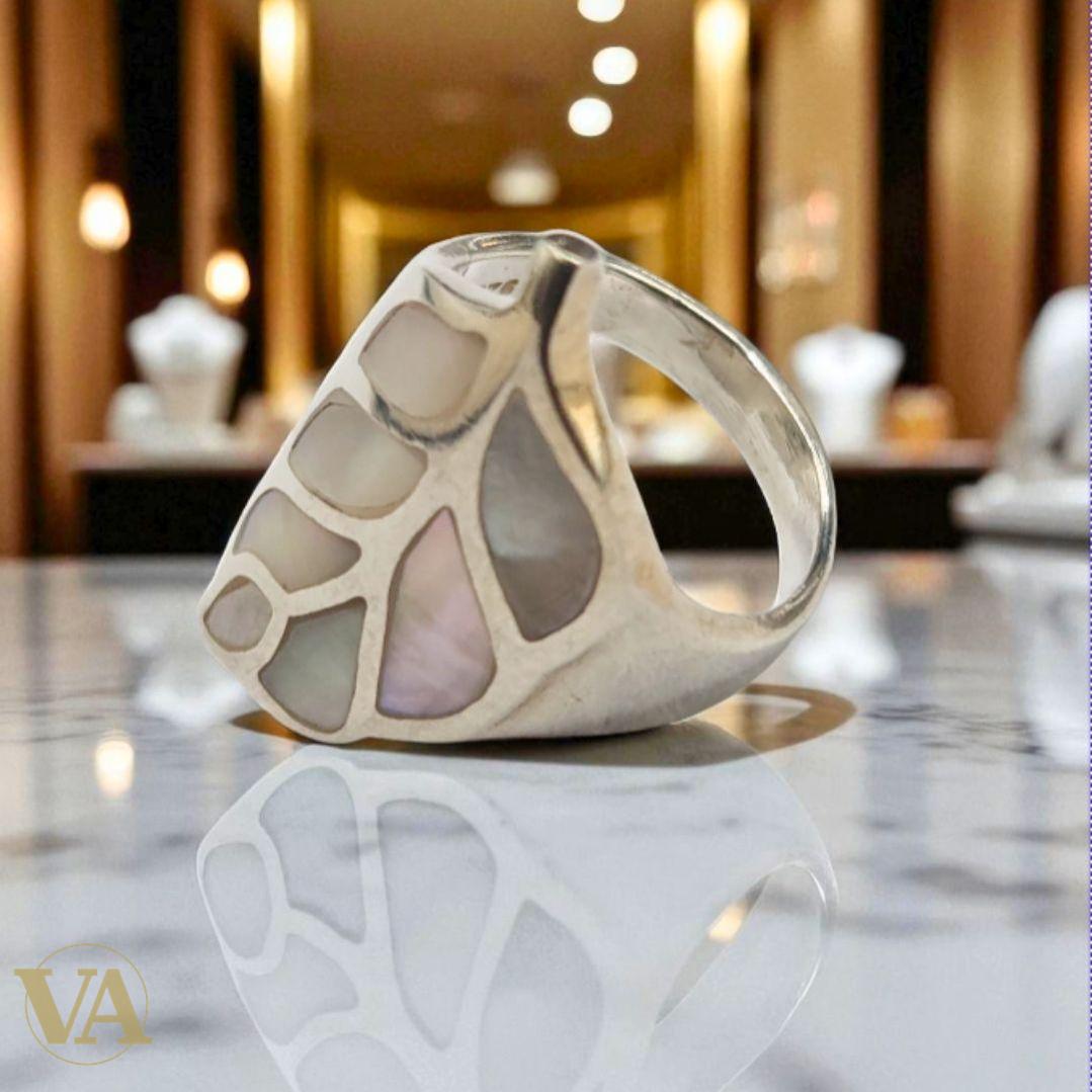 Bague feuille argent 925 & nacre