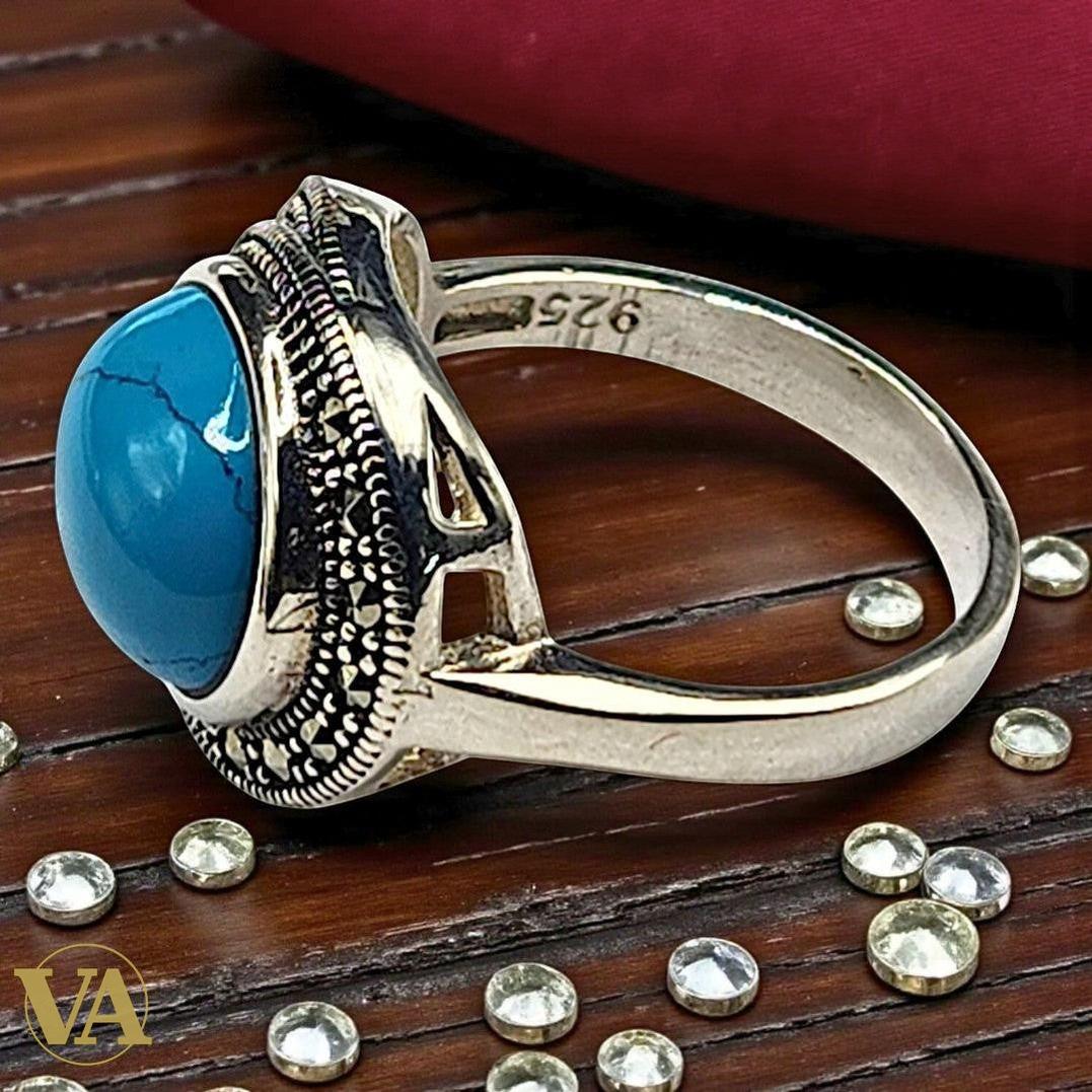 Bague femme argent 925 turquoise cabochon | Bijoux Vindicta